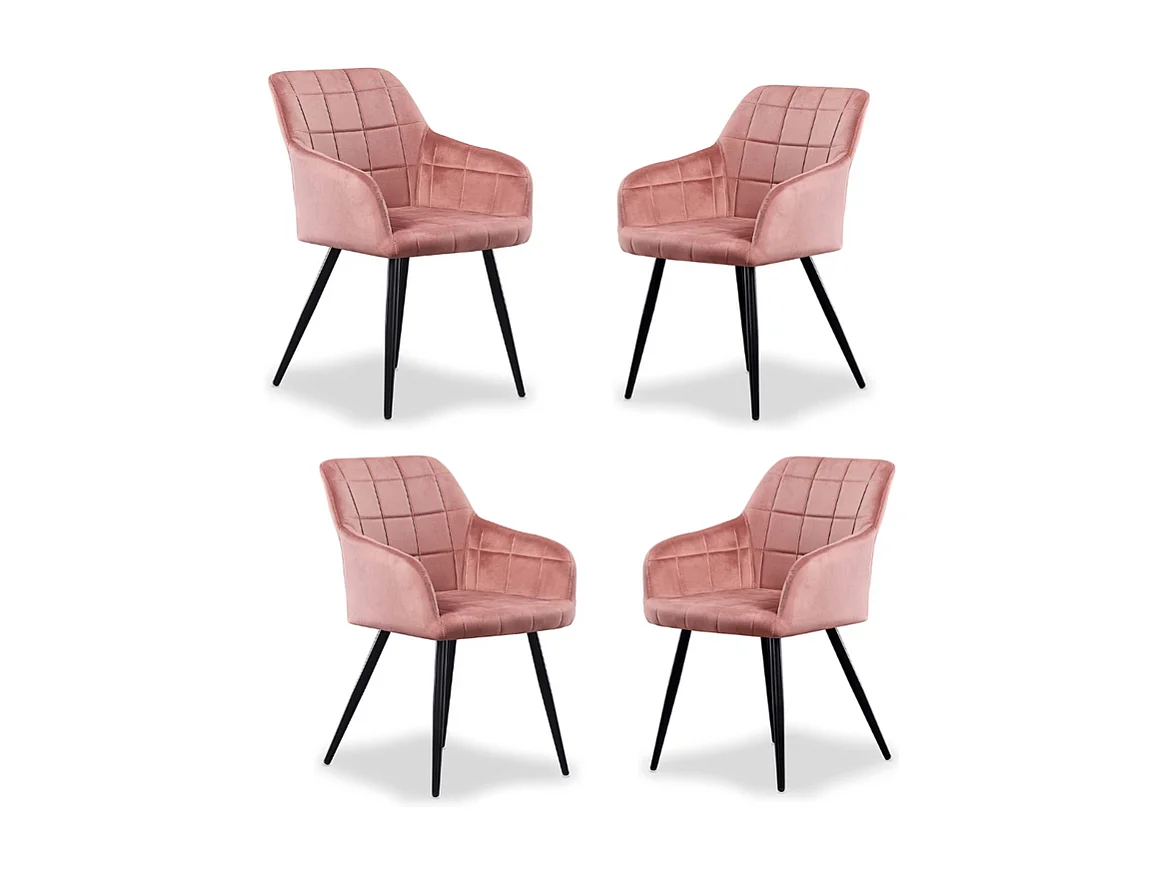 Set aus 4 Camden Esszimmerstühlen – Samt gepolstert mit Metallbeinen – Rosa