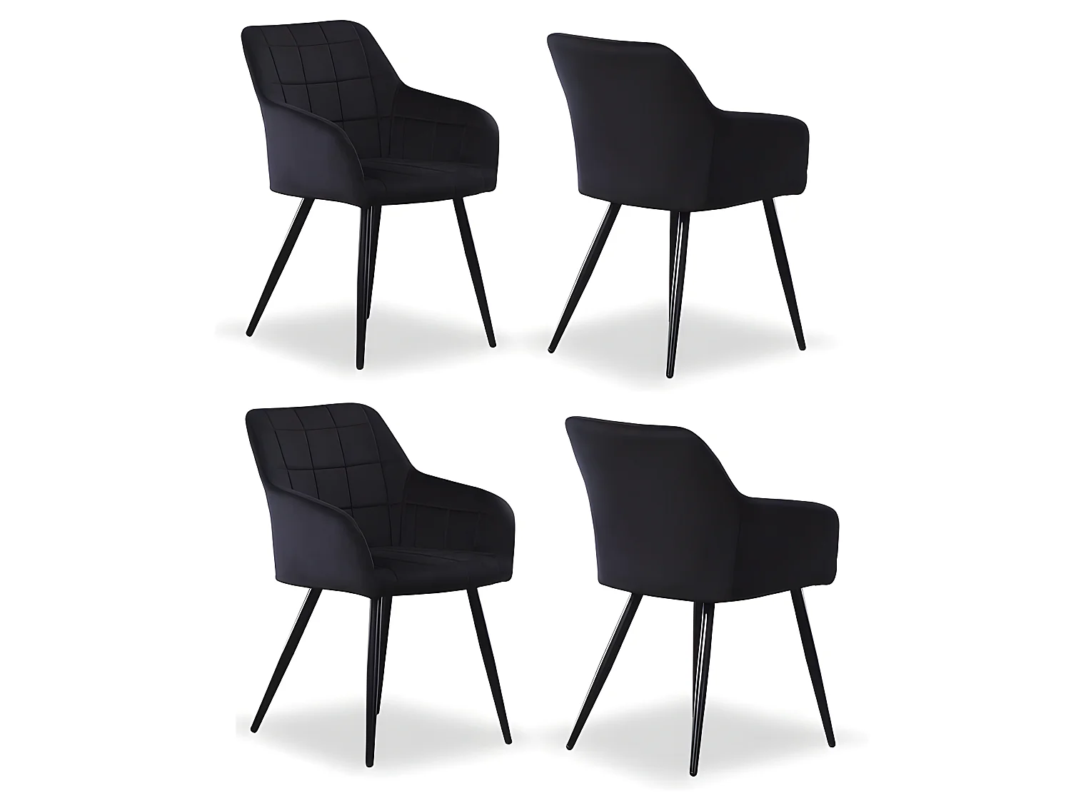 Ensemble de 4 chaises de salle à manger Camden - Tapissées de velours avec pieds en métal - Noir