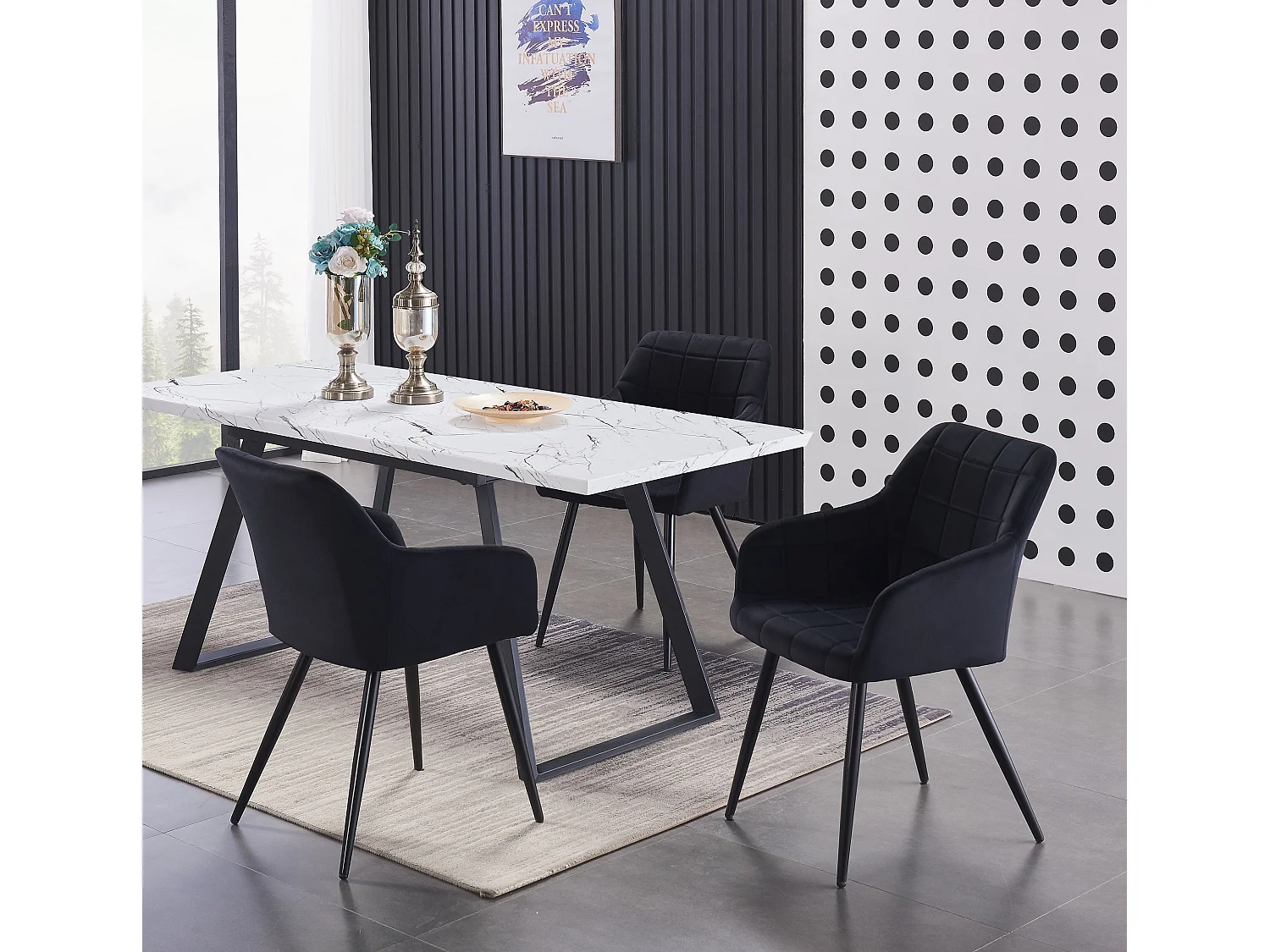 Ensemble de 4 chaises de salle à manger Camden - Tapissées de velours avec pieds en métal - Noir