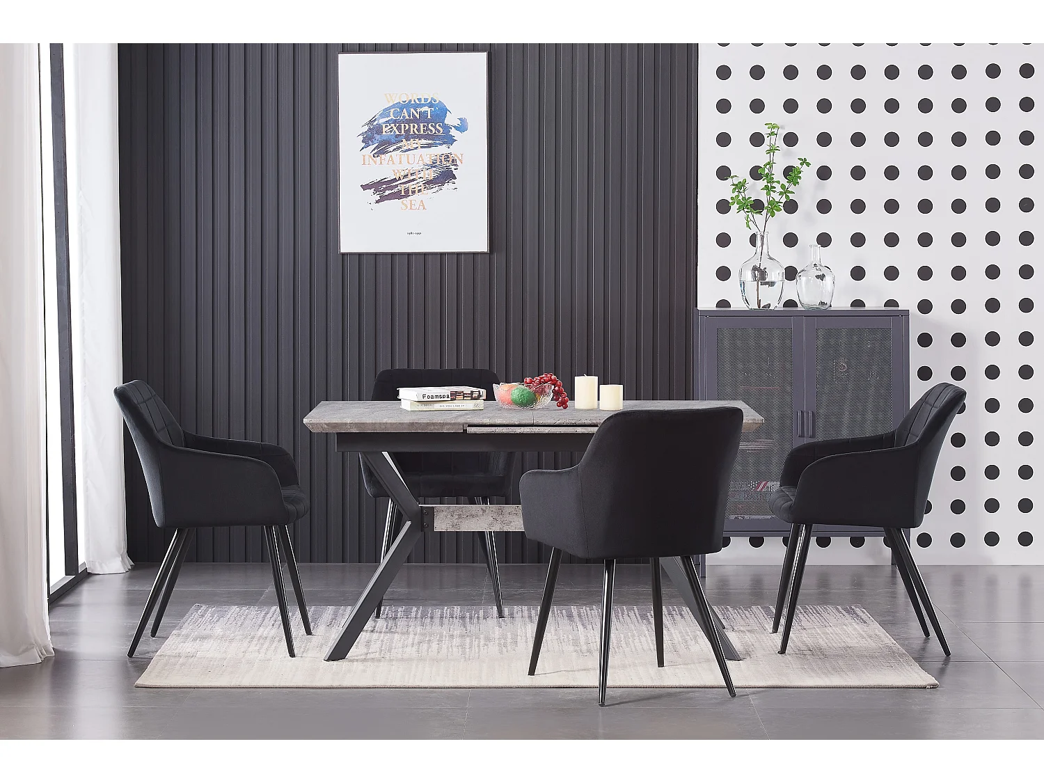 Ensemble de 4 chaises de salle à manger Camden - Tapissées de velours avec pieds en métal - Noir