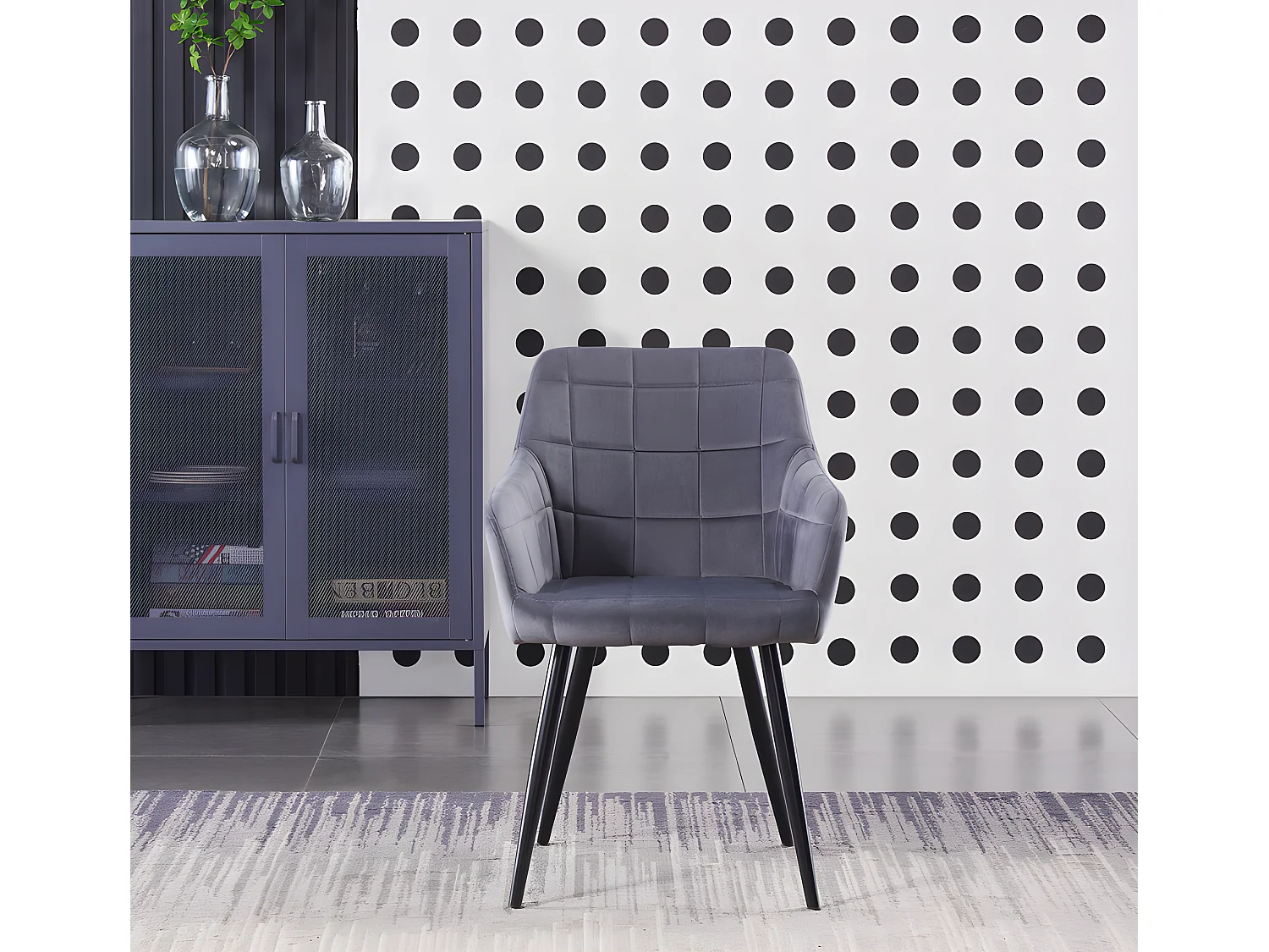 Ensemble de 8 chaises de salle à manger Camden - Tapissées de velours avec pieds en métal - Gris foncé