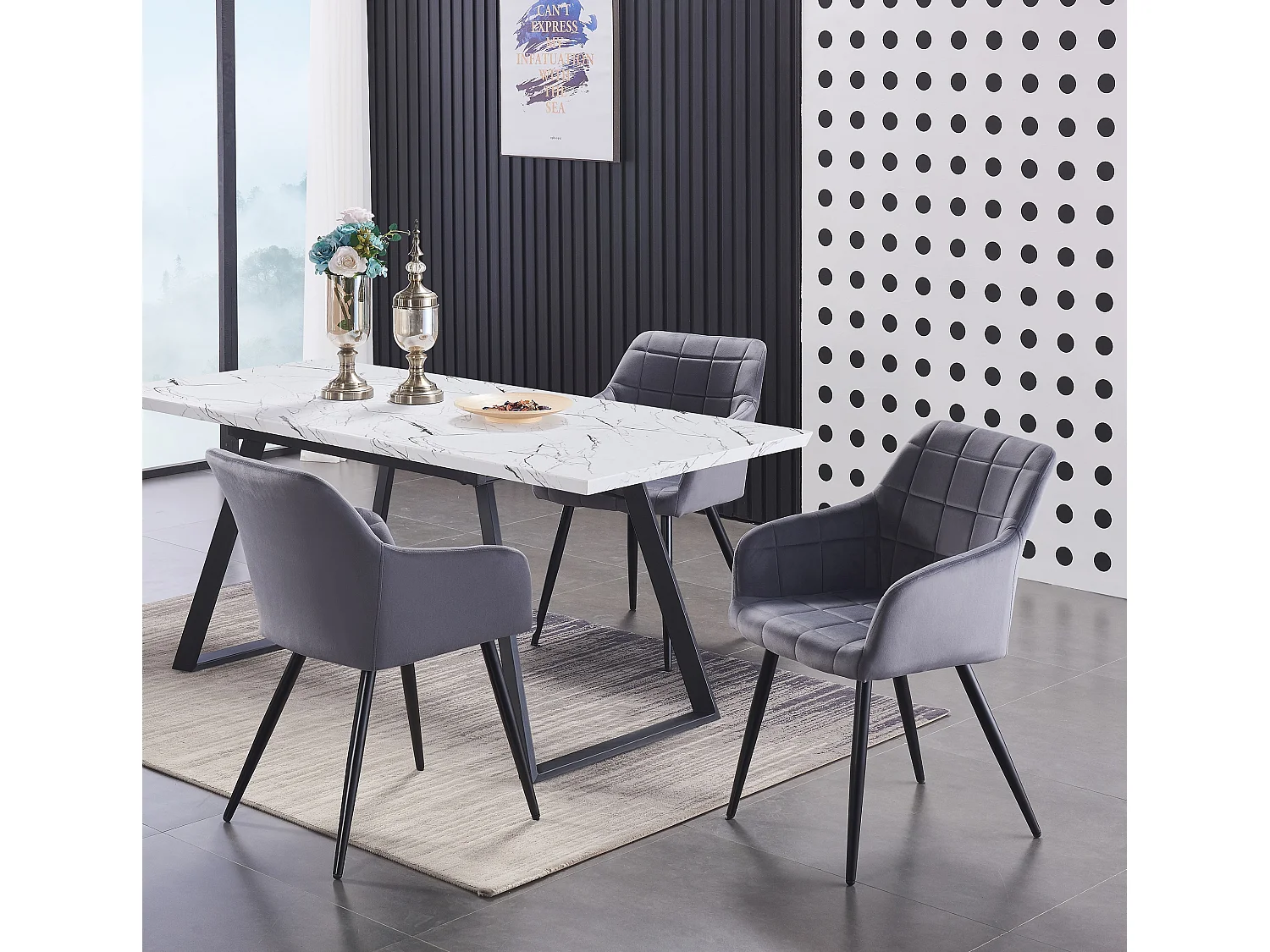 Ensemble de 8 chaises de salle à manger Camden - Tapissées de velours avec pieds en métal - Gris foncé