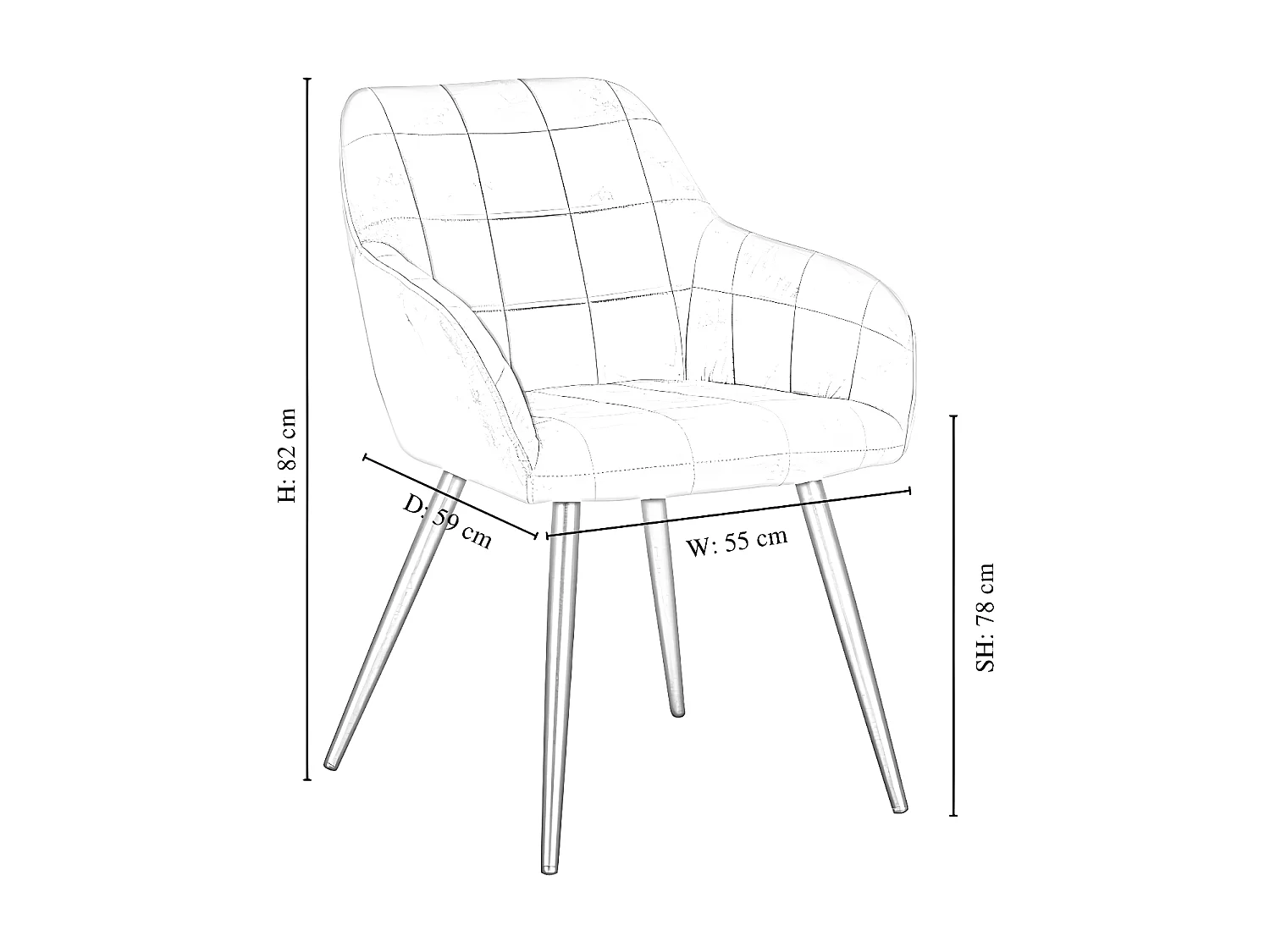 Ensemble de 8 chaises de salle à manger Camden - Tapissées de velours avec pieds en métal - Gris foncé