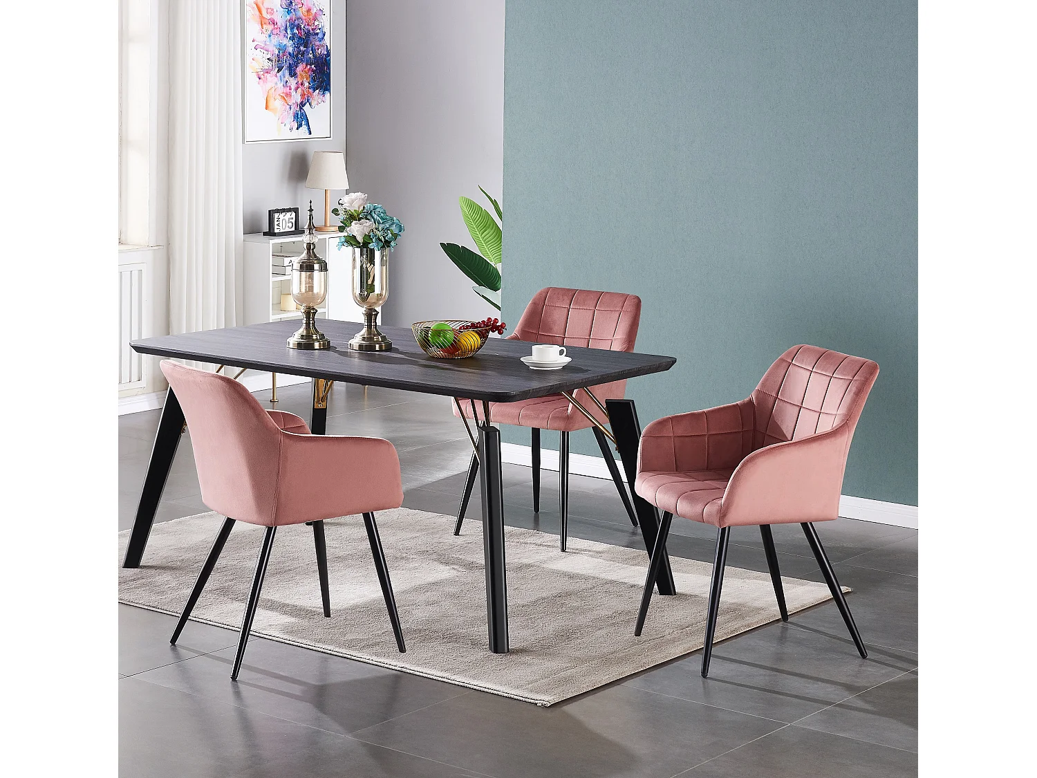 Ensemble de 6 chaises de salle à manger Camden - Tapissées de velours avec pattes en métal - Rose