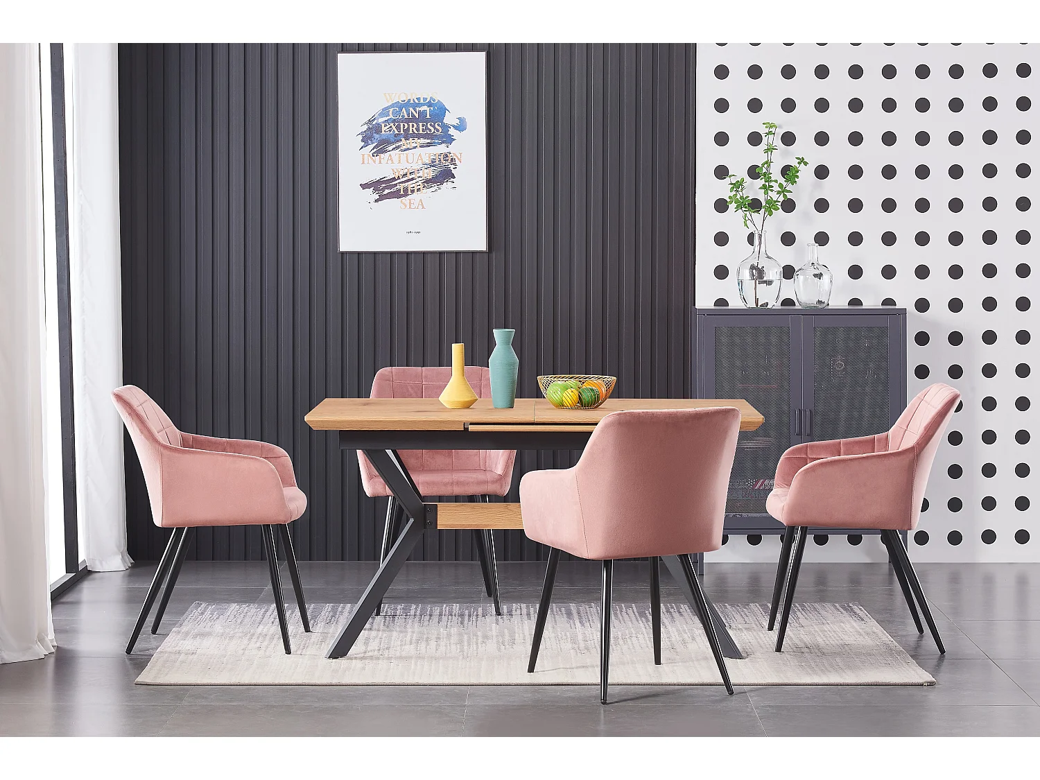 Ensemble de 6 chaises de salle à manger Camden - Tapissées de velours avec pattes en métal - Rose