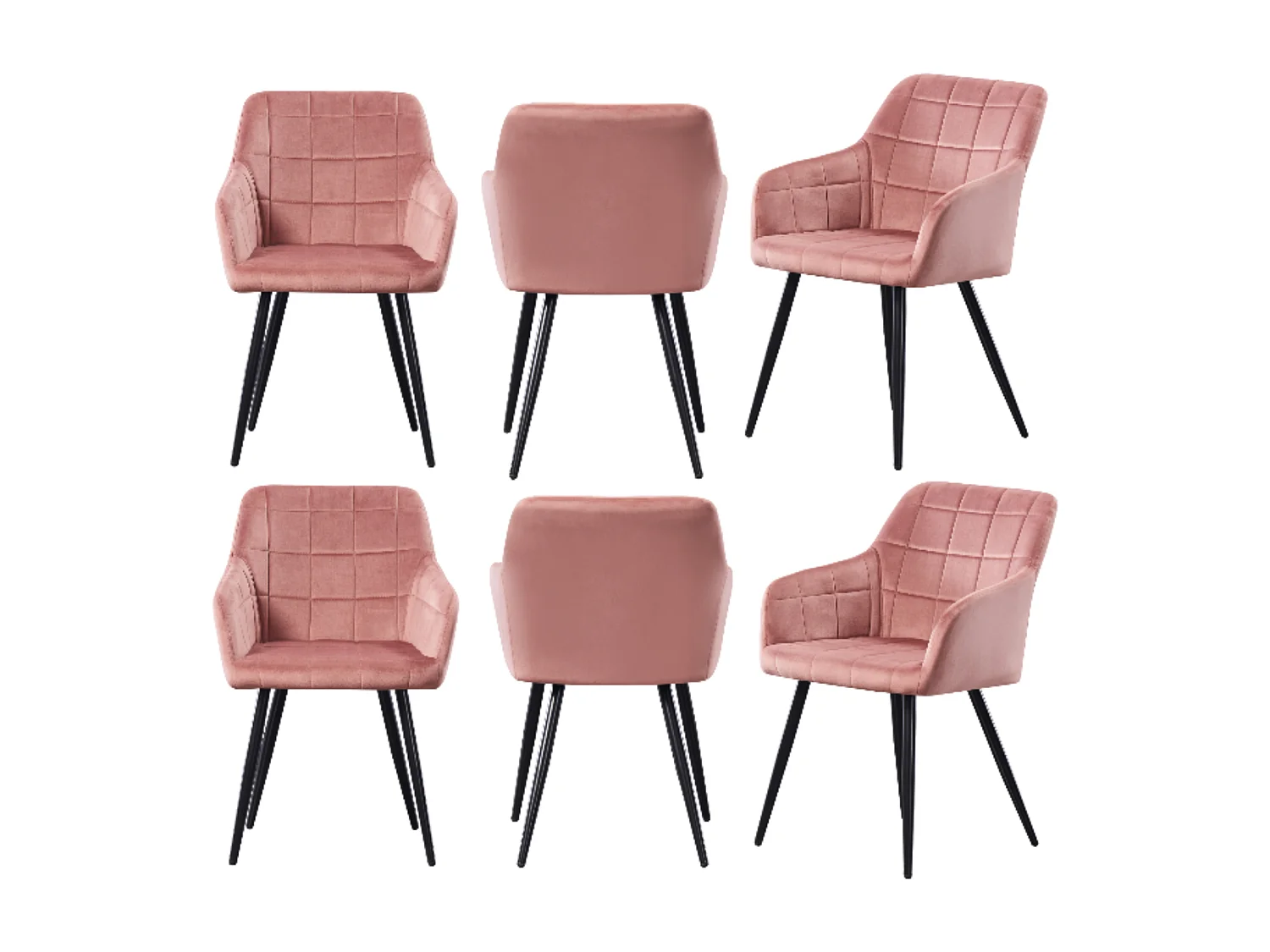 Ensemble de 6 chaises de salle à manger Camden - Tapissées de velours avec pattes en métal - Rose