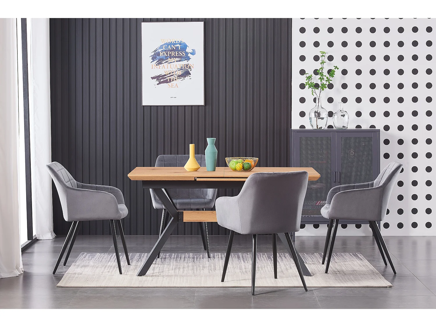 Set aus 4 Camden Esszimmerstühlen – Samt gepolstert mit Metallbeinen – Dunkelgrau