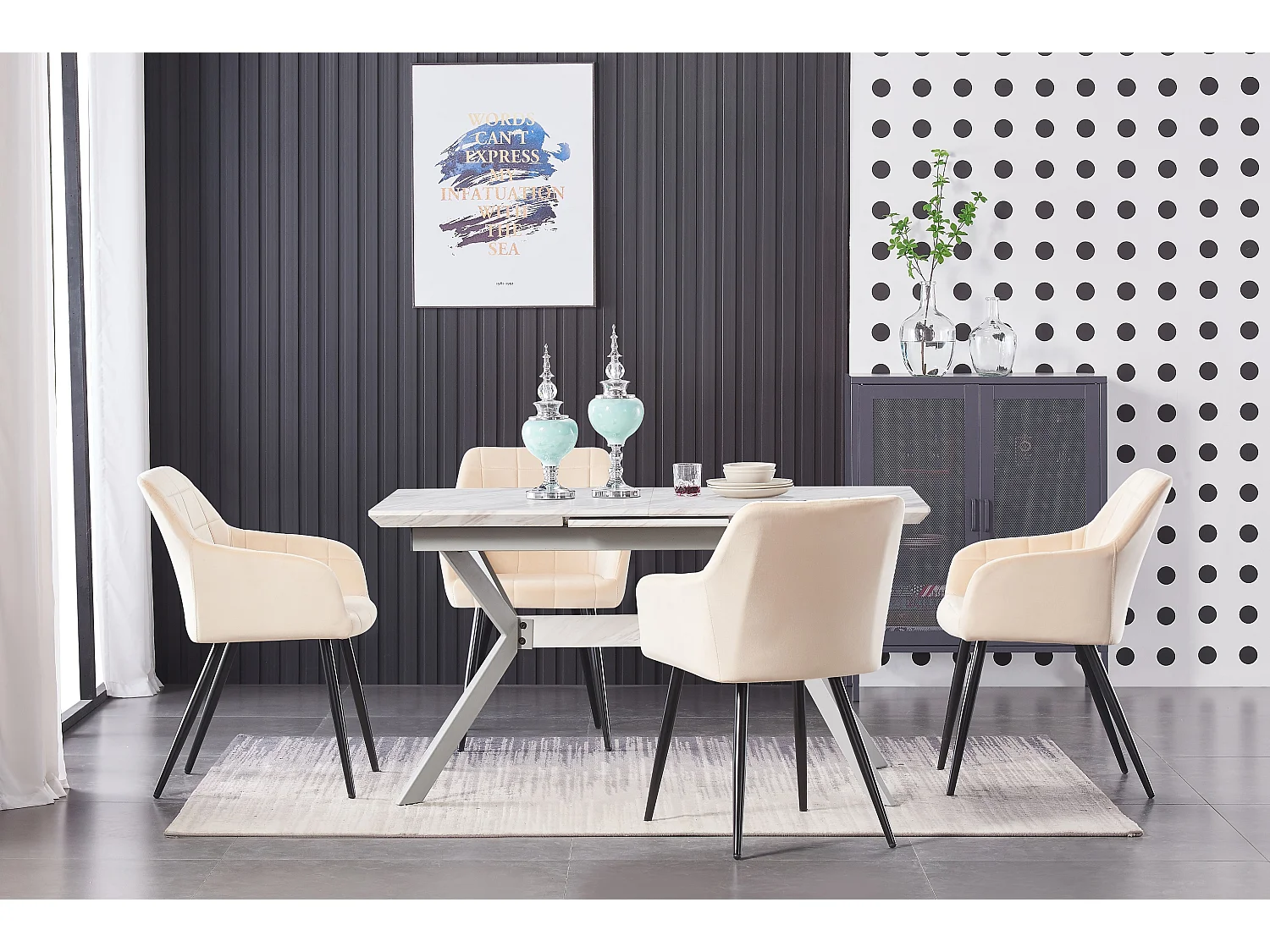 Ensemble de 6 chaises de salle à manger Camden - Tapissées de velours avec pattes en métal - Crème