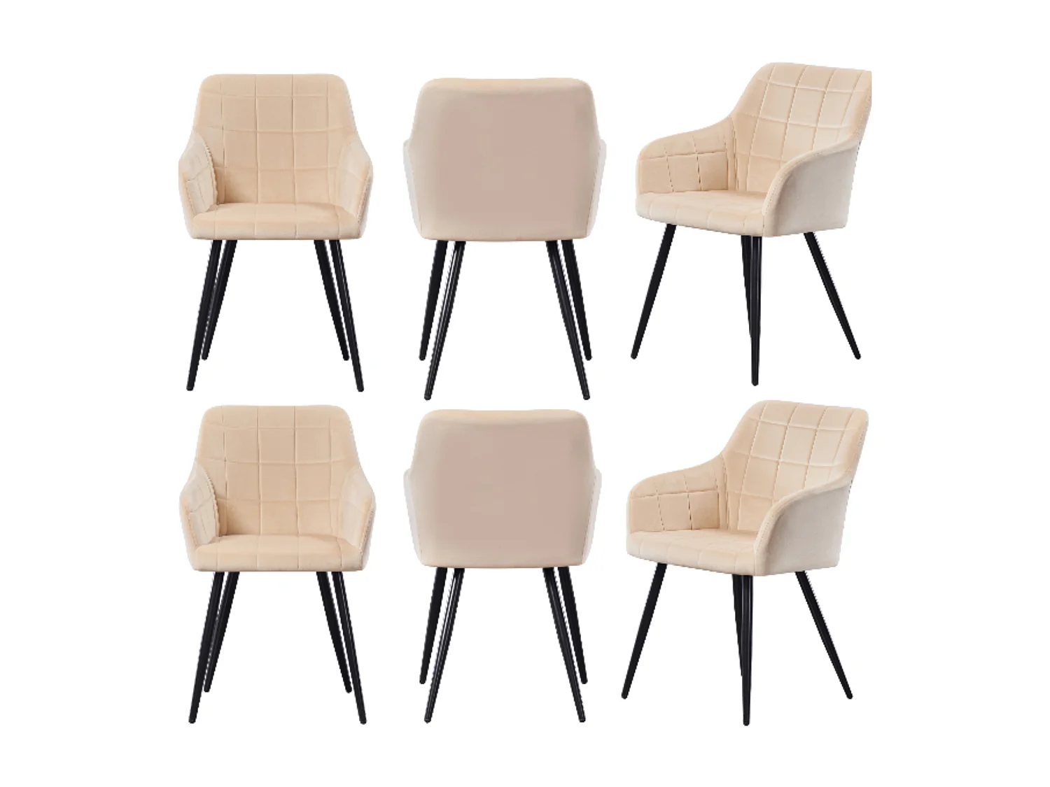 Ensemble de 6 chaises de salle à manger Camden - Tapissées de velours avec pattes en métal - Crème