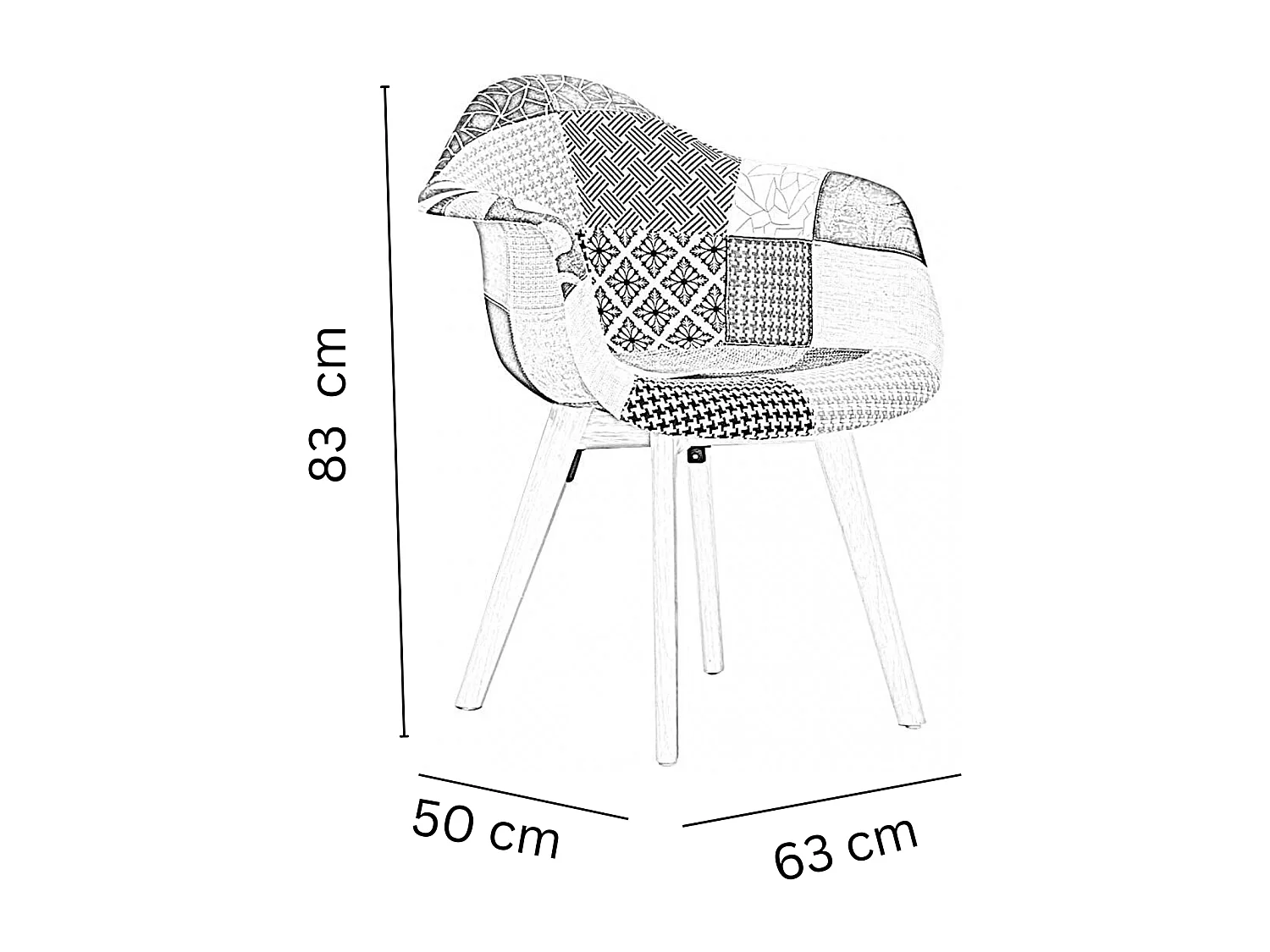 Lot de 2 fauteuils patchwork scandinave Tub - Tissu recouvert de pieds en bois - Multicolore
