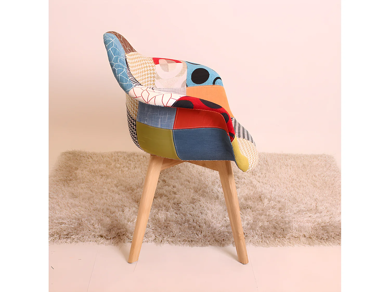 Lot de 2 fauteuils patchwork scandinave Tub - Tissu recouvert de pieds en bois - Multicolore