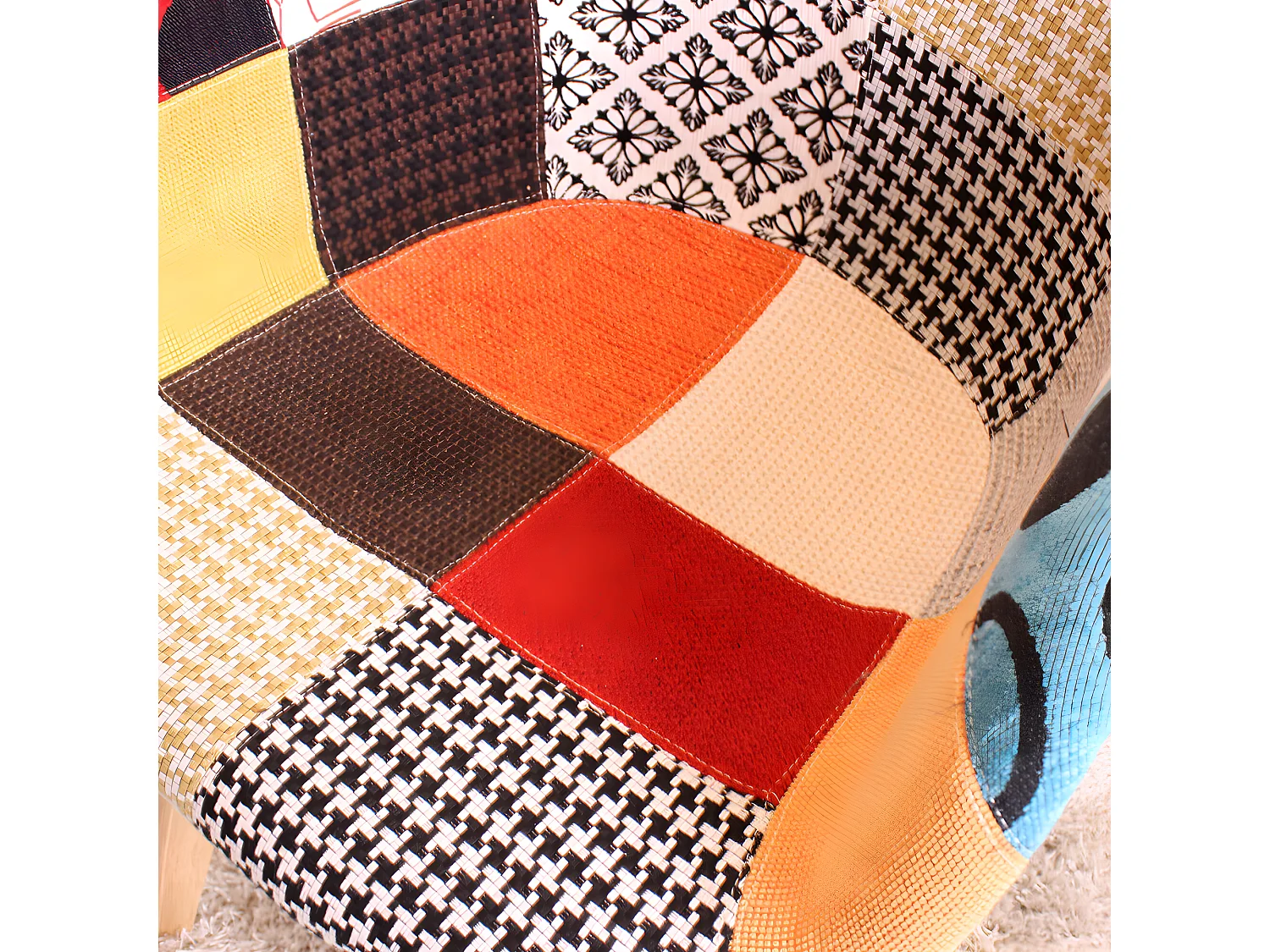 Lot de 2 fauteuils patchwork scandinave Tub - Tissu recouvert de pieds en bois - Multicolore