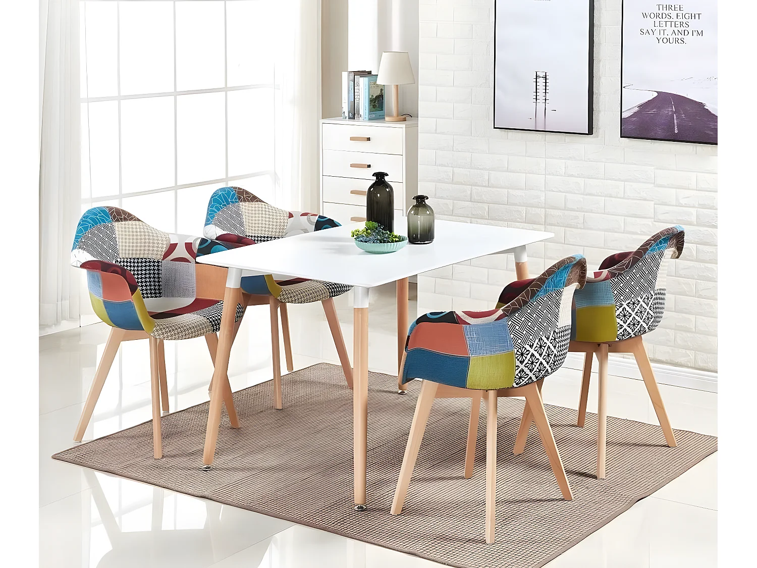 Lot de 2 fauteuils patchwork scandinave Tub - Tissu recouvert de pieds en bois - Multicolore