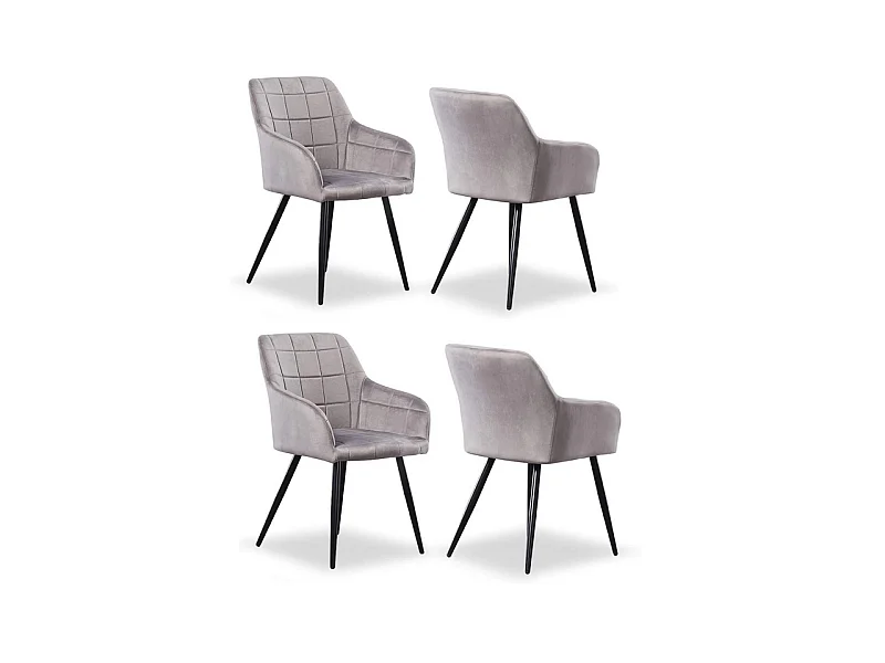 Ensemble de 4 chaises de salle à manger Camden - Tapissées de velours avec pieds en métal - Gris clair