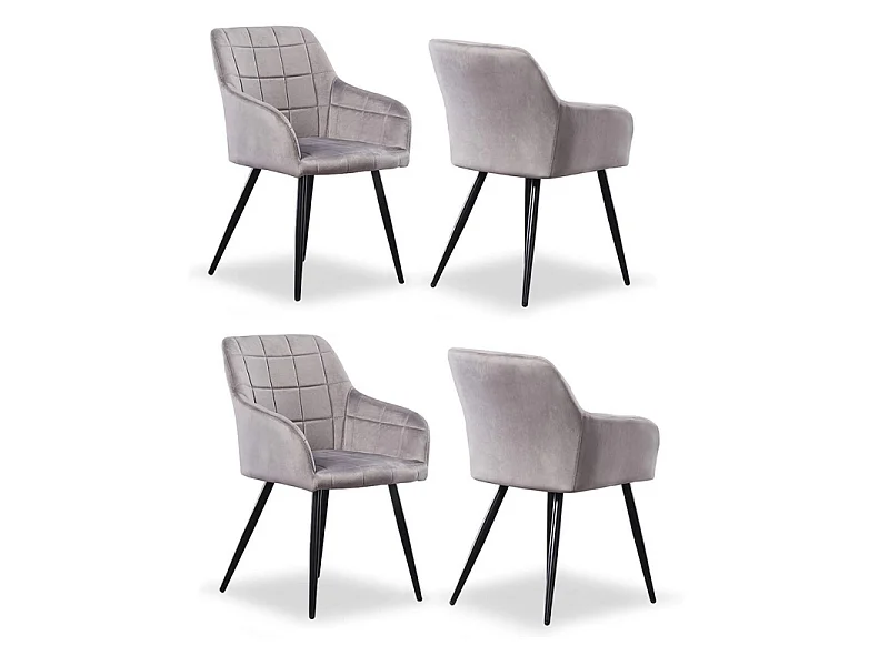 Ensemble de 4 chaises de salle à manger Camden - Tapissées de velours avec pieds en métal - Gris clair