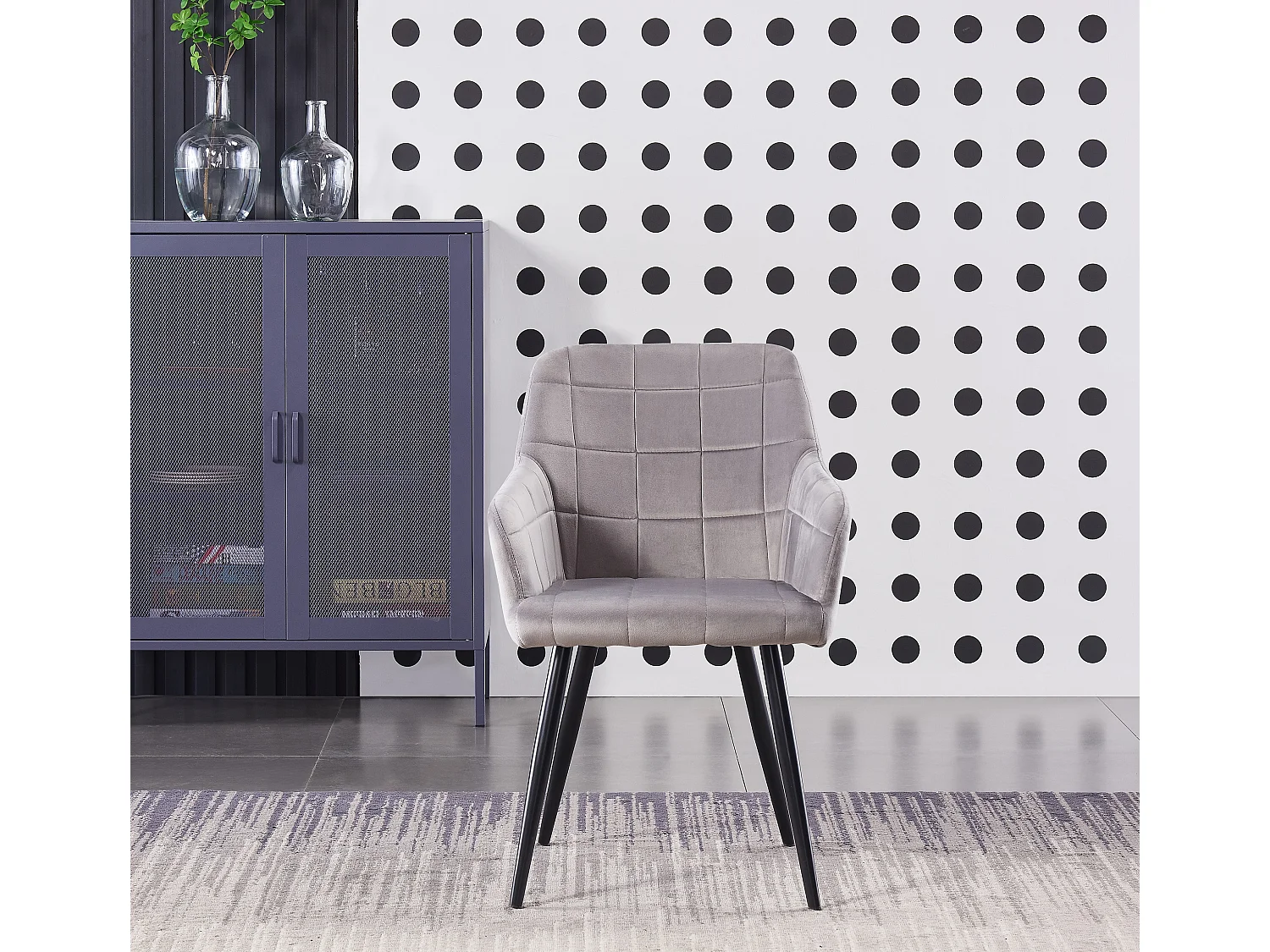 Ensemble de 4 chaises de salle à manger Camden - Tapissées de velours avec pieds en métal - Gris clair