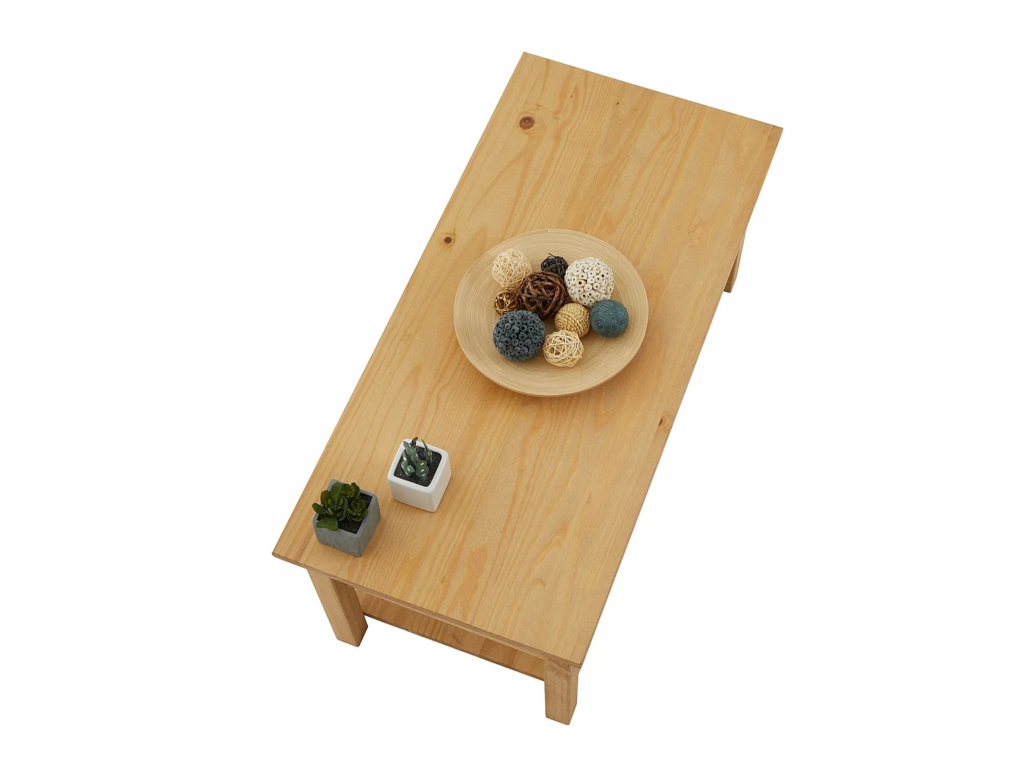 Table basse TEQUILA table de salon rectangulaire style mexicain, avec 2 tiroirs et 1 étagère inférieure, en pin massif teinté/ciré
