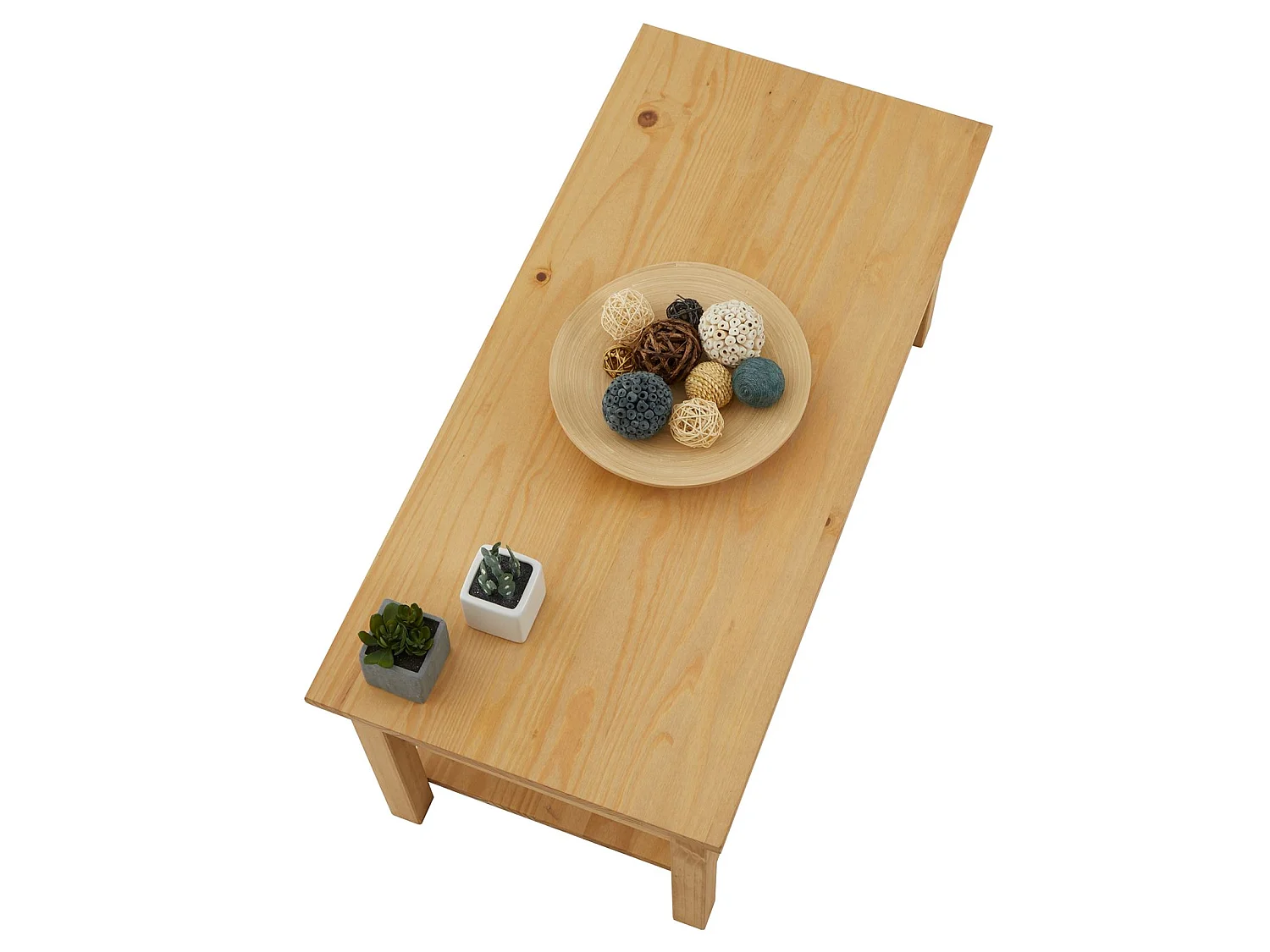 Table basse TEQUILA table de salon rectangulaire style mexicain, avec 2 tiroirs et 1 étagère inférieure, en pin massif teinté/ciré