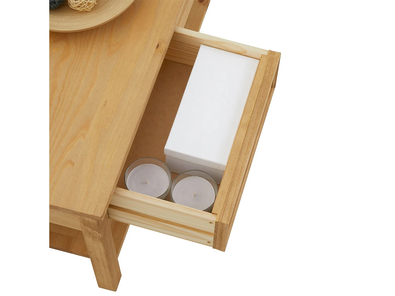 Table basse TEQUILA table de salon rectangulaire style mexicain, avec 2 tiroirs et 1 étagère inférieure, en pin massif teinté/ciré