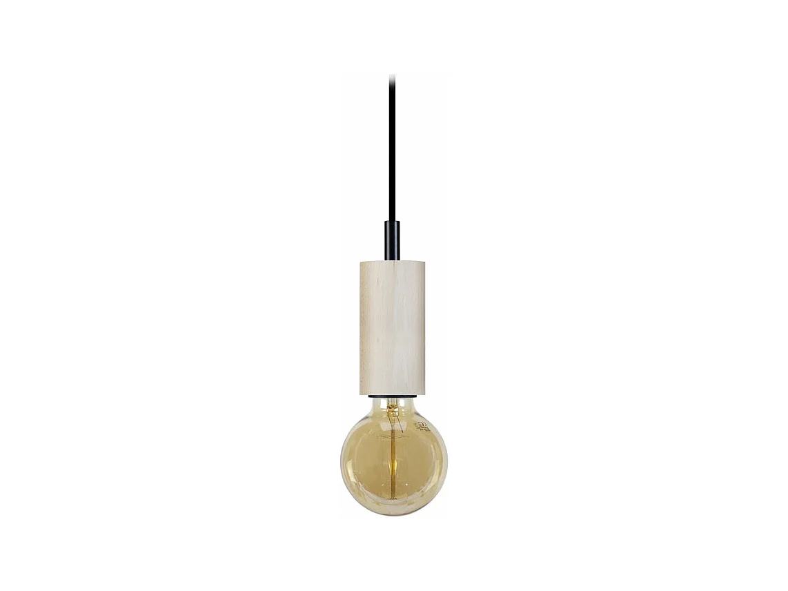 Suspension tube cylindre bois naturel 80 cm.