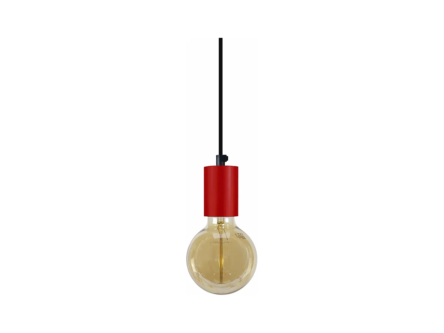 Suspension, cylindre métal  rouge 80 cm.
