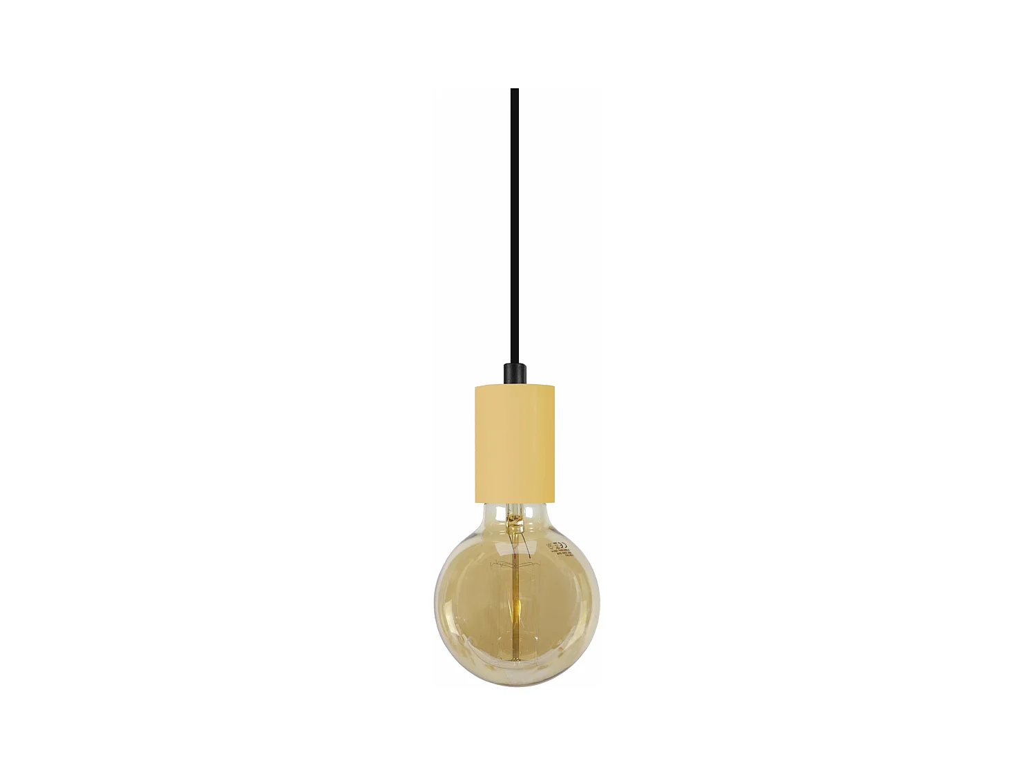 Suspension cylindre métal  jaune 80 cm.