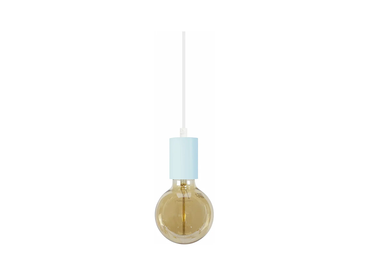 Suspension cylindre métal  bleu ciel 80 cm.