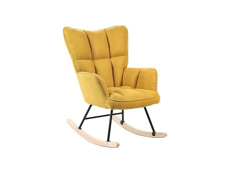 Schaukelsessel aus Stoff gelb gepolstert Schaukelstuhl modern gemütlich Oulu