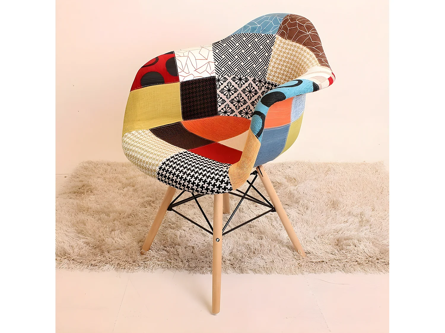 Ensemble de 2 fauteuils Moda patchwork Tub - Tissu recouvert de pieds en bois - Multicolore