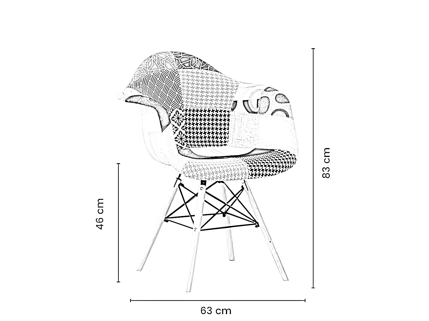 Ensemble de 2 fauteuils Moda patchwork Tub - Tissu recouvert de pieds en bois - Multicolore