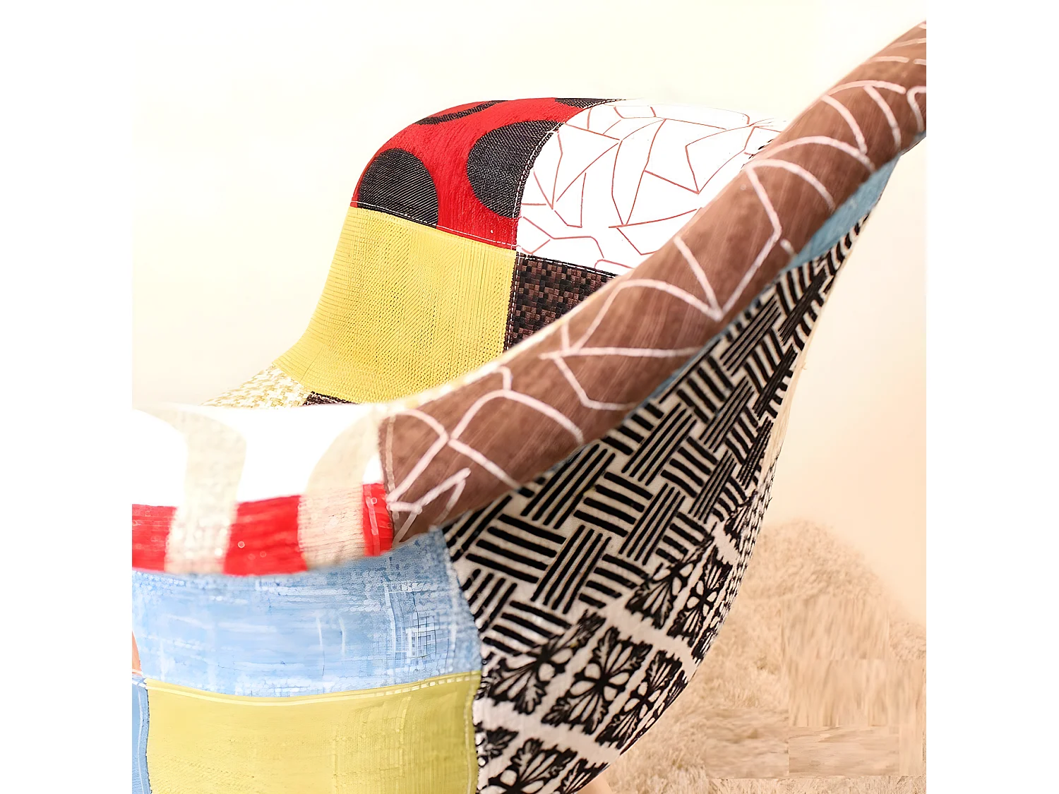 Set mit 2 Moda-Patchwork-Wannensesseln – Stoffbezug mit Holzbeinen – Mehrfarbig