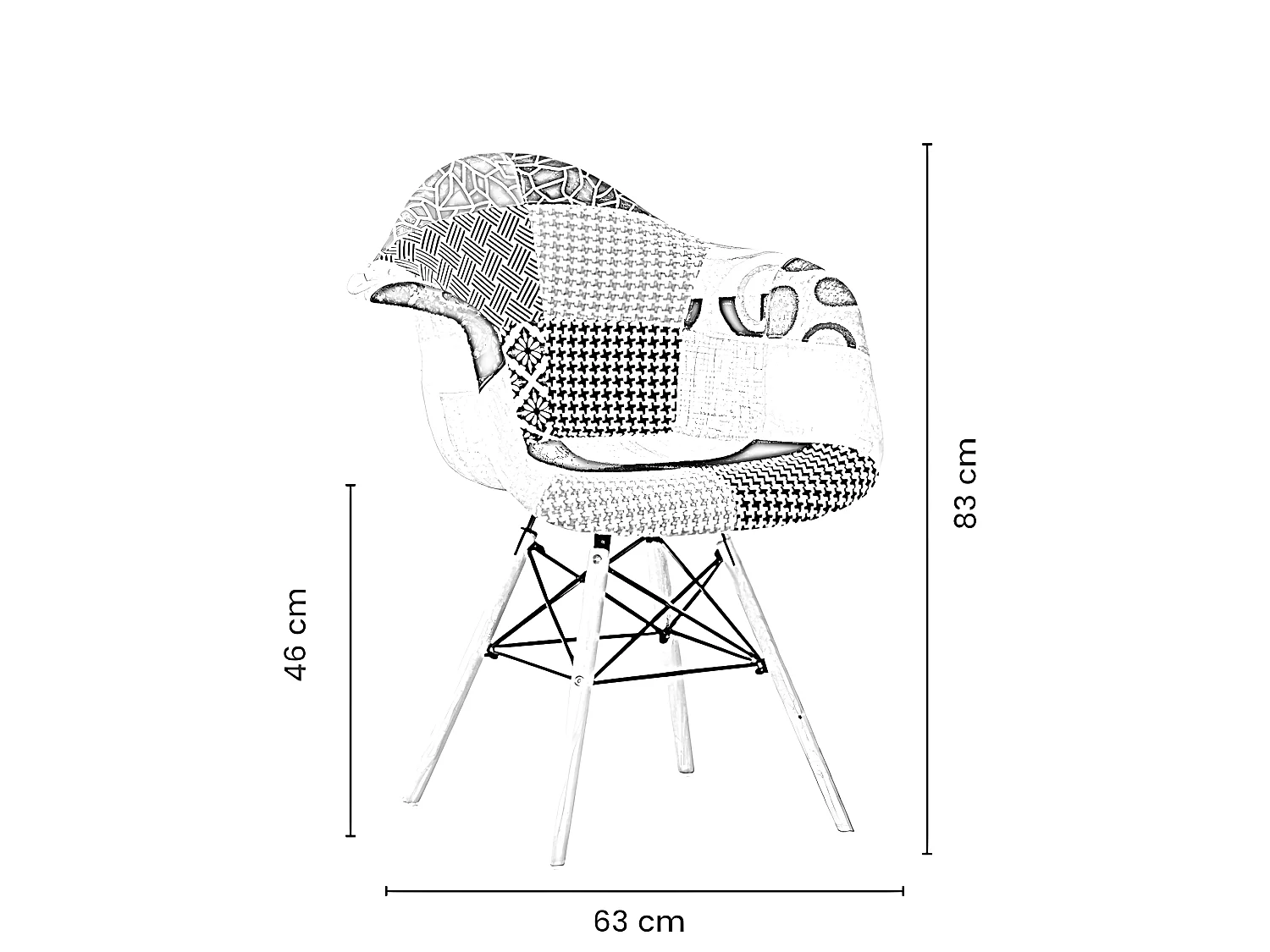 Ensemble de 2 fauteuils Moda patchwork Tub - Tissu recouvert de pieds en bois - Multicolore