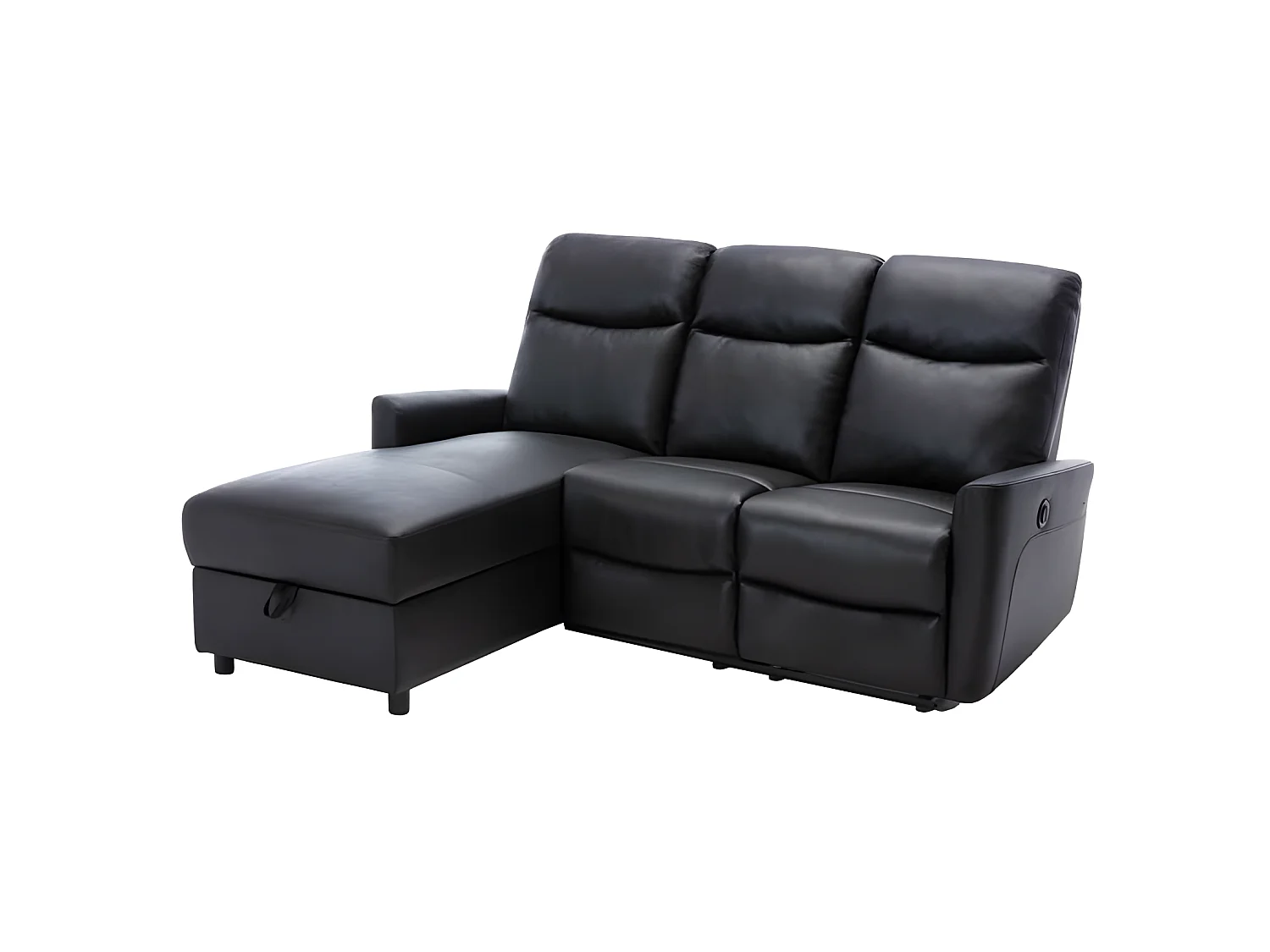 Canapé d'angle gauche avec rangement avec 1 place relax électrique - Cuir et simili noir cuir - JESS