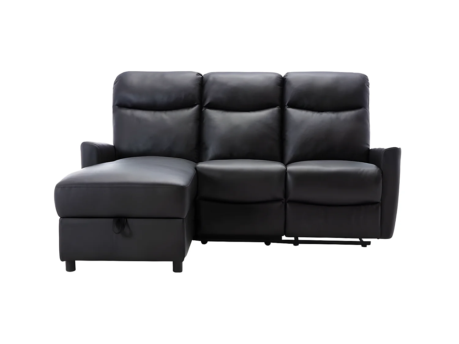 Canapé d'angle gauche avec rangement avec 1 place relax électrique - Cuir et simili noir cuir - JESS