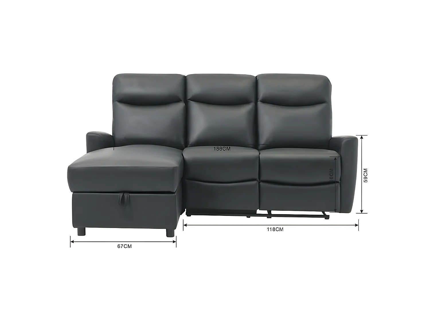 Canapé d'angle gauche avec rangement avec 1 place relax électrique - Cuir et simili noir cuir - JESS