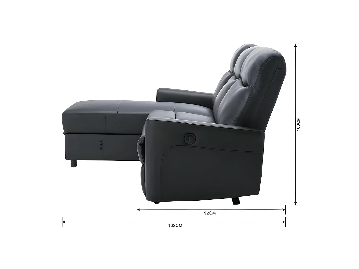 Canapé d'angle gauche avec rangement avec 1 place relax électrique - Cuir et simili noir cuir - JESS