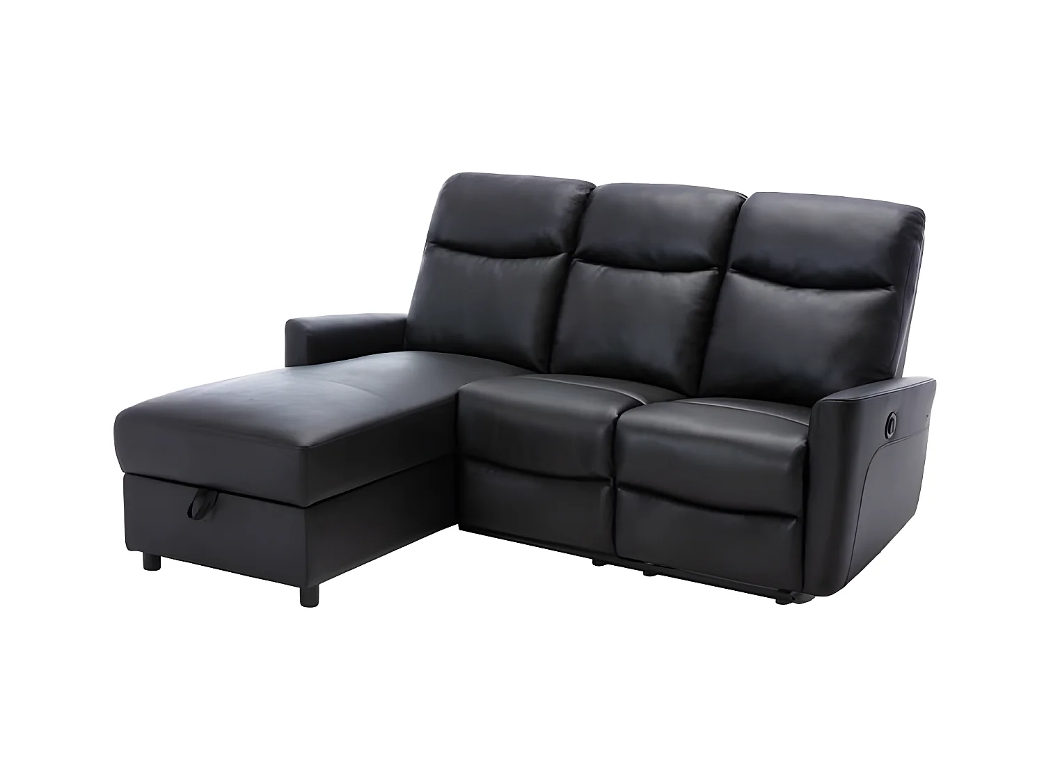 Canapé d'angle gauche avec rangement avec 1 place relax électrique - Cuir et simili noir cuir - JESS