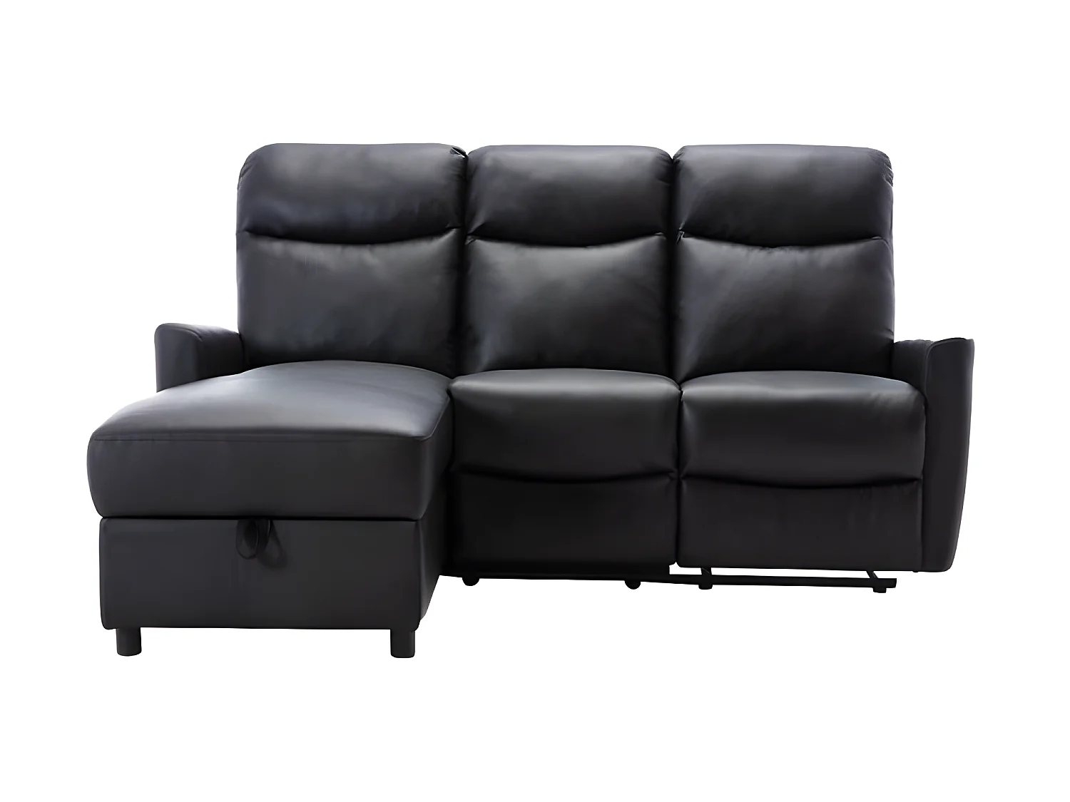 Canapé d'angle gauche avec rangement avec 1 place relax électrique - Cuir et simili noir cuir - JESS