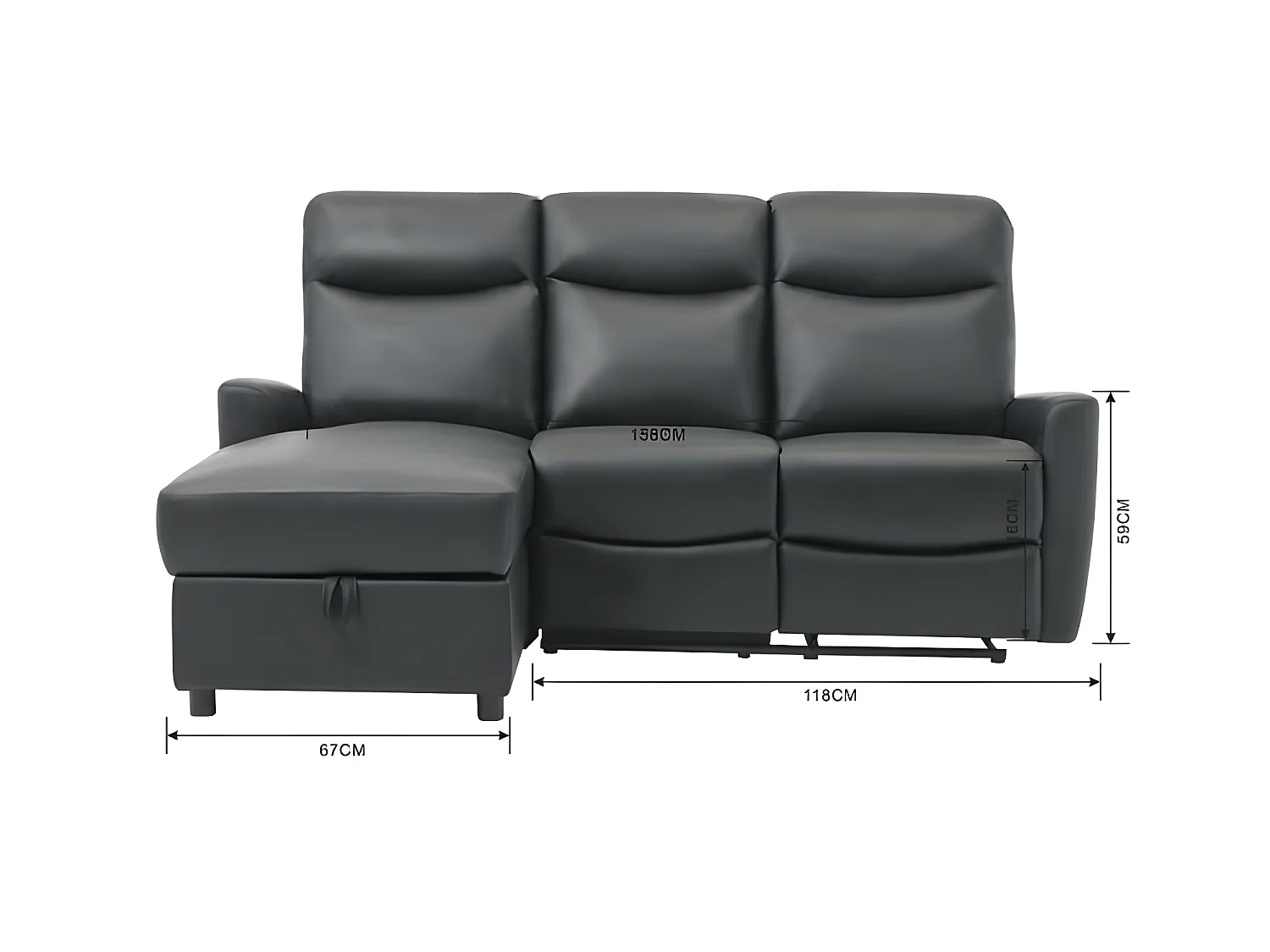 Canapé d'angle gauche avec rangement avec 1 place relax électrique - Cuir et simili noir cuir - JESS