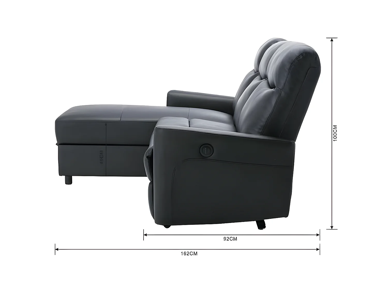 Canapé d'angle gauche avec rangement avec 1 place relax électrique - Cuir et simili noir cuir - JESS