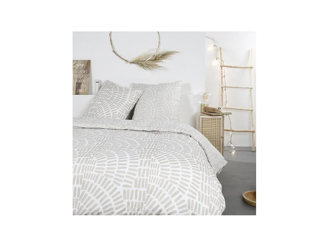 Parure de lit Mawira - 2 personnes - 260 x 240 cm - 100% coton - Beige Motif Ethnique - TODAY