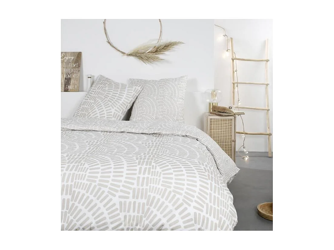 Parure de lit Mawira - 2 personnes - 260 x 240 cm - 100% coton - Beige Motif Ethnique - TODAY