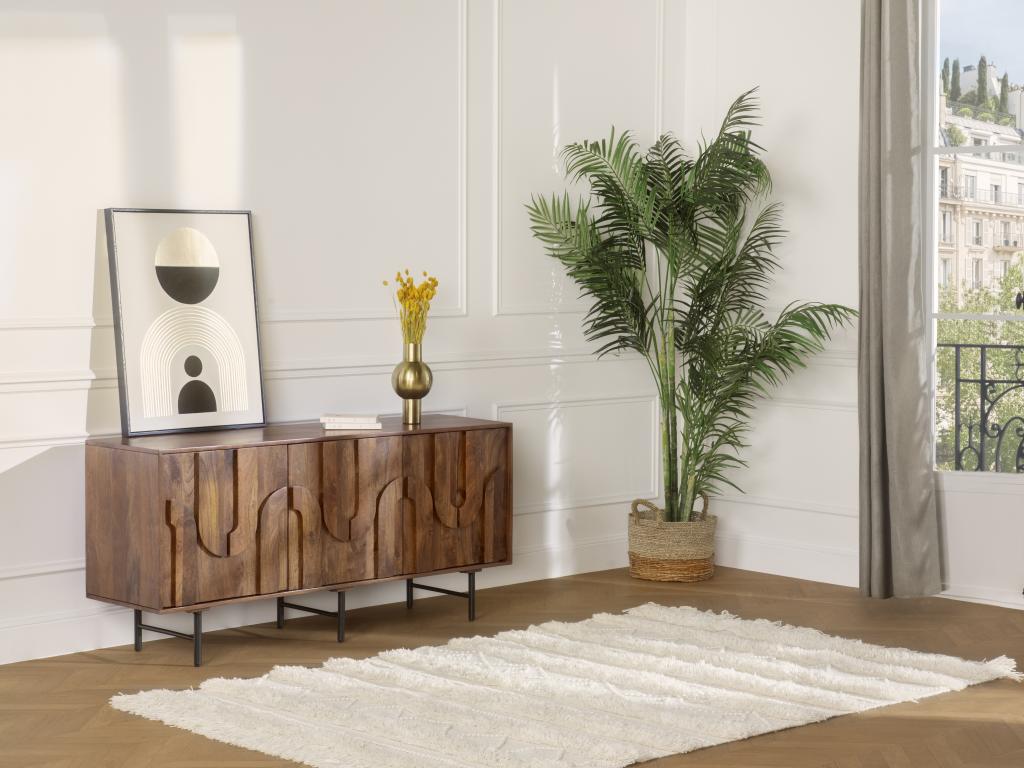 Sideboard mit 3 Türen - Mangoholz & schwarzes Metall - Holzfarben - MIZORAM günstig online kaufen