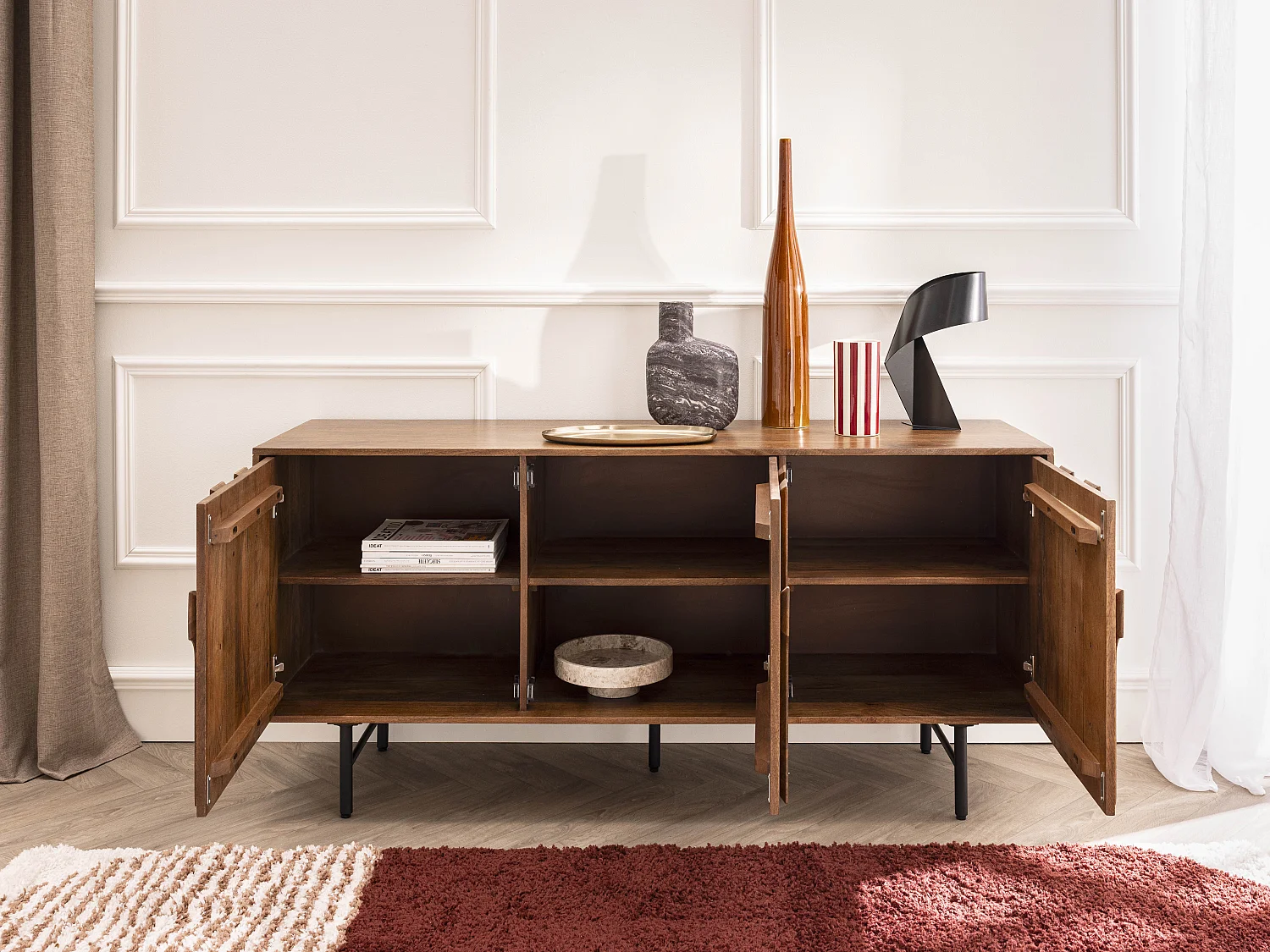 Credenza con 3 ante in Legno di mango e Metallo Nero Naturale  - MIZORAM