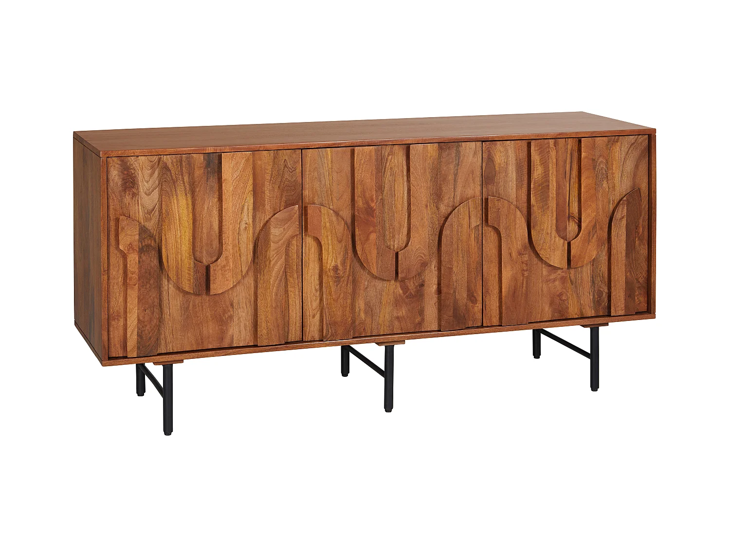 Buffet avec 3 portes en bois de manguier et métal noir - Naturel - MIZORAM de Maison Céphy
