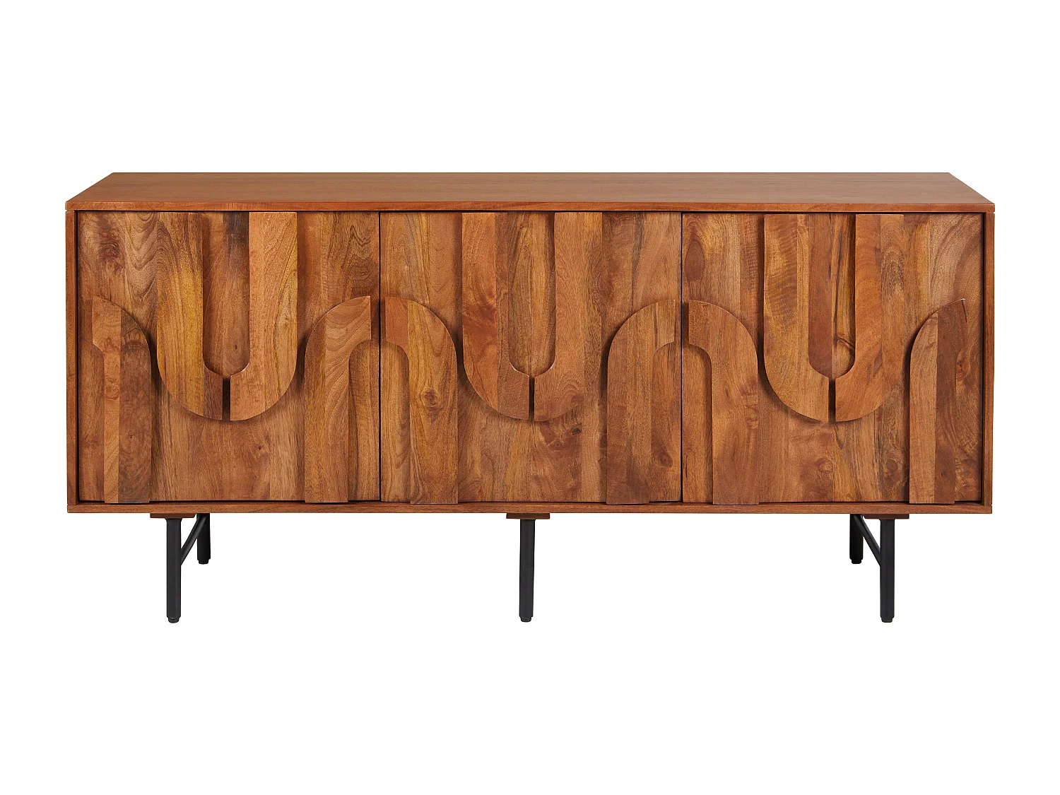 Sideboard mit 3 Türen - Mangoholz & schwarzes Metall - Holzfarben - MIZORAM