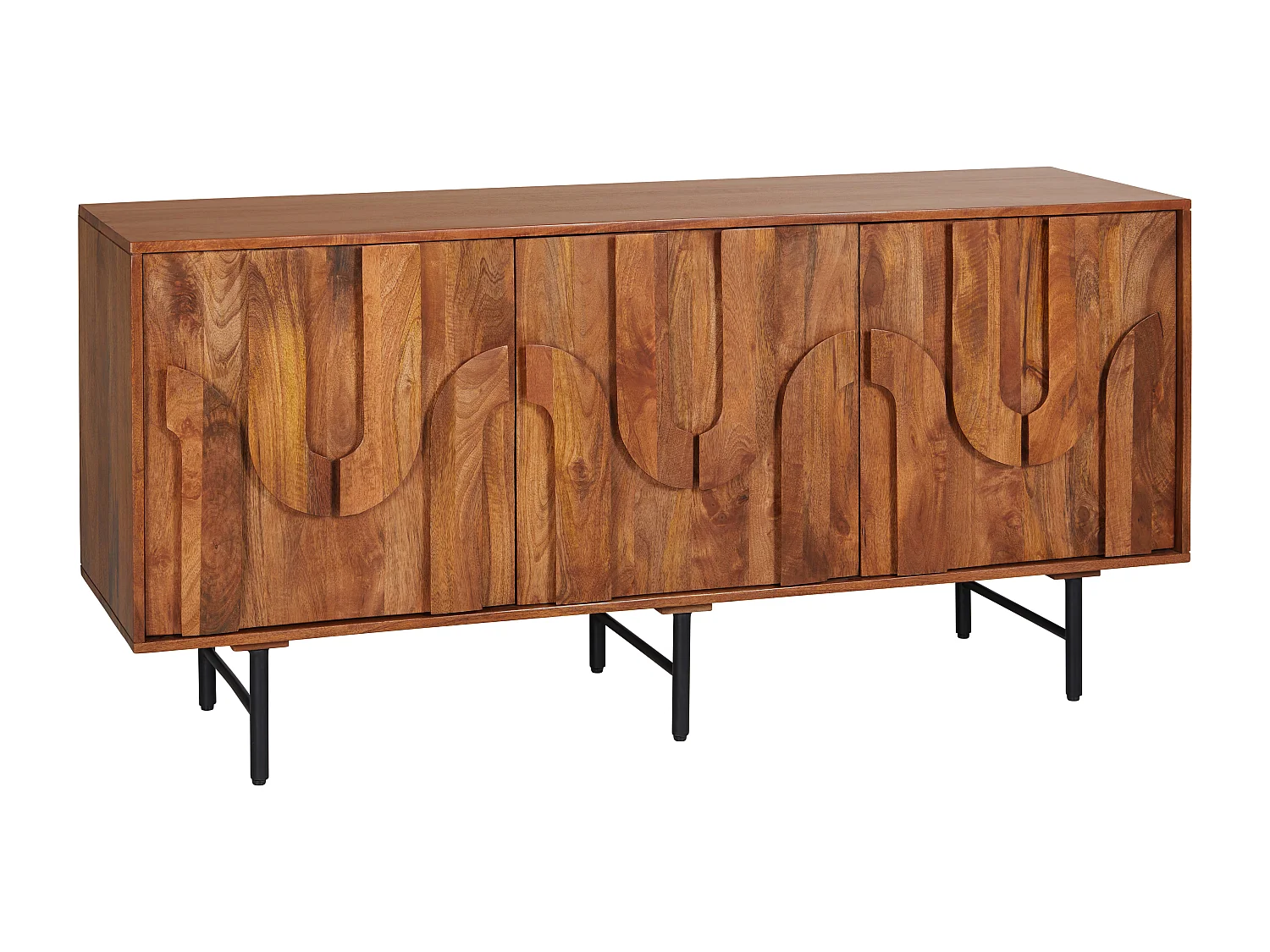 Sideboard mit 3 Türen - Mangoholz & schwarzes Metall - Holzfarben - MIZORAM