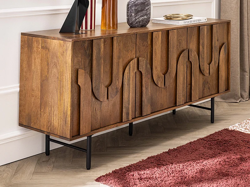 Credenza con 3 ante in Legno di mango e Metallo Nero Naturale  - MIZORAM