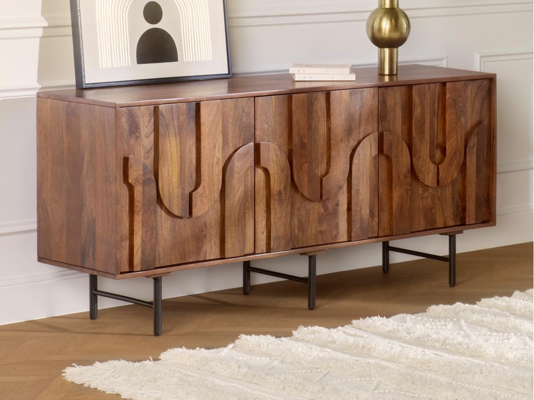 Buffet avec 3 portes en bois de manguier et métal noir - Naturel - MIZORAM de Maison Céphy