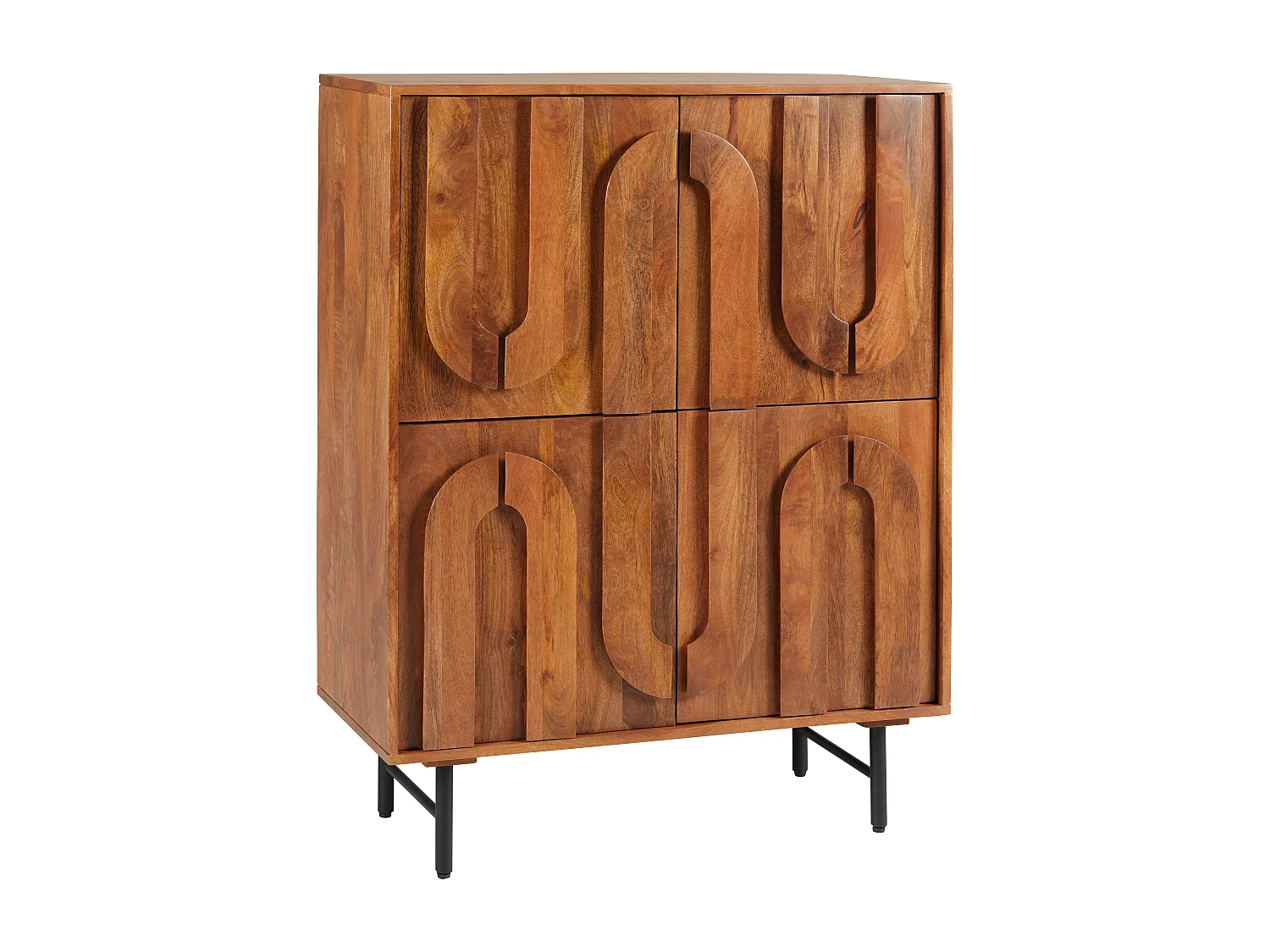 Aparador alto com 4 portas madeira de mangueira e metal preto, cor natural - MIZORAM